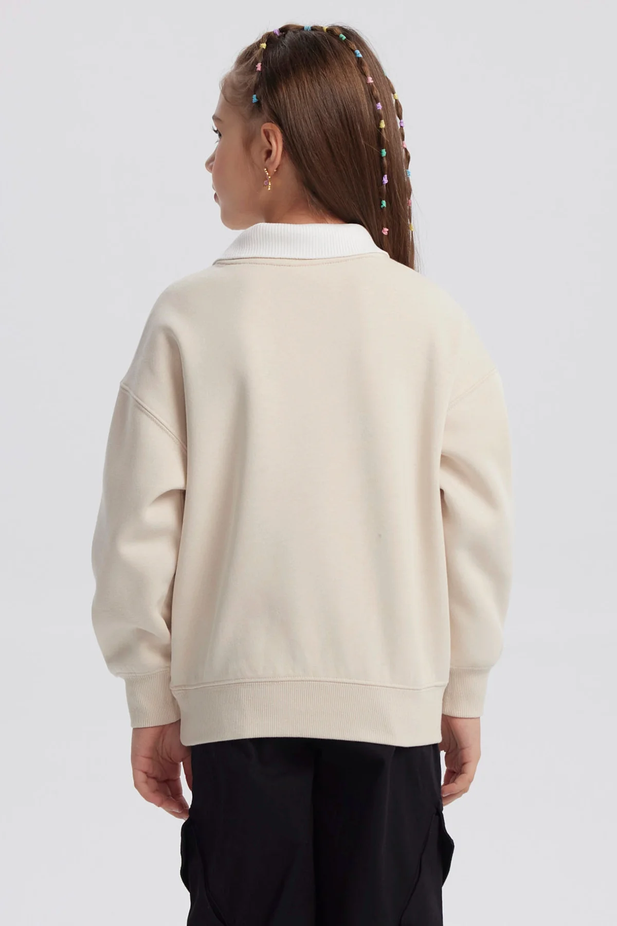 Polerón Niña Cuello Camisero Beige - Image 3