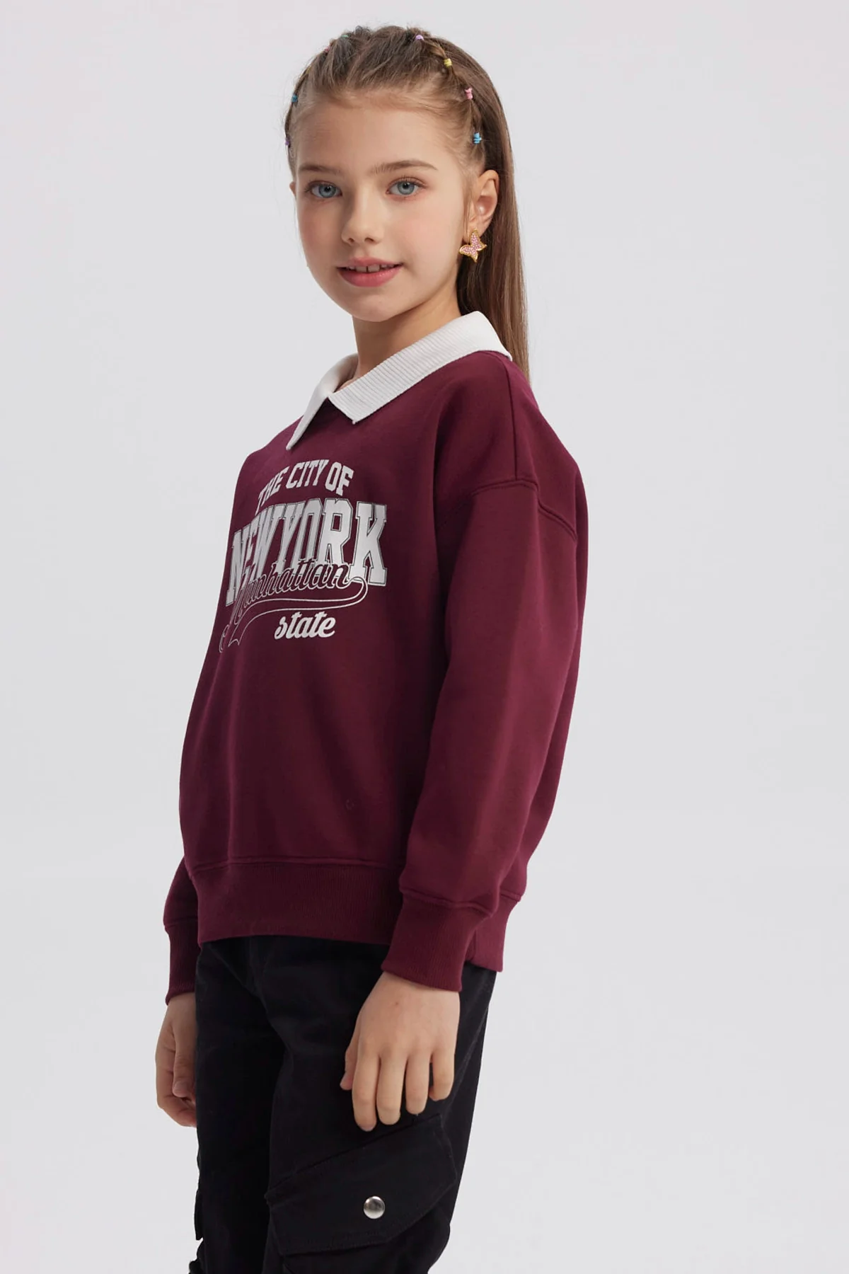 Polerón Niña Cuello Camisero Burdeo - Image 2