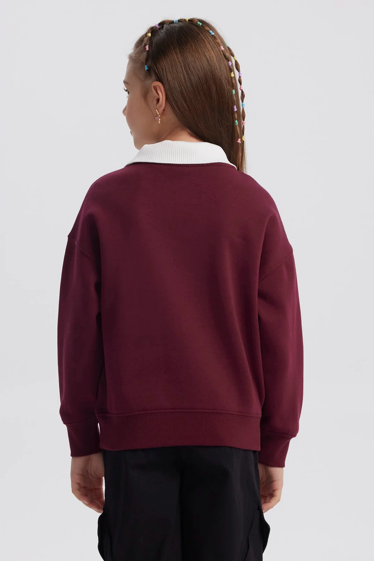 Polerón Niña Cuello Camisero Burdeo - Image 3