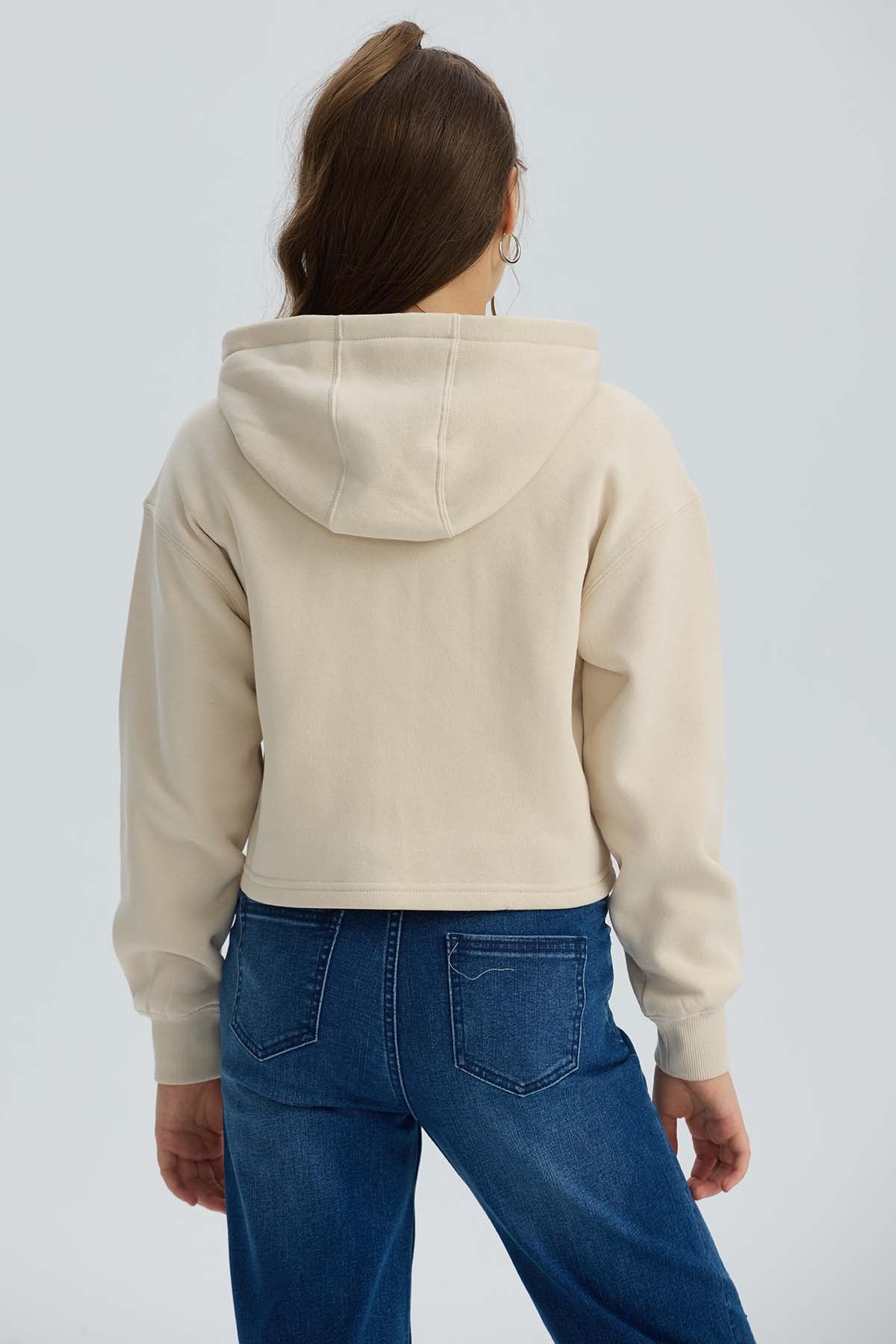Polerón Niña Full Zipper Mariposa Beige - Image 3