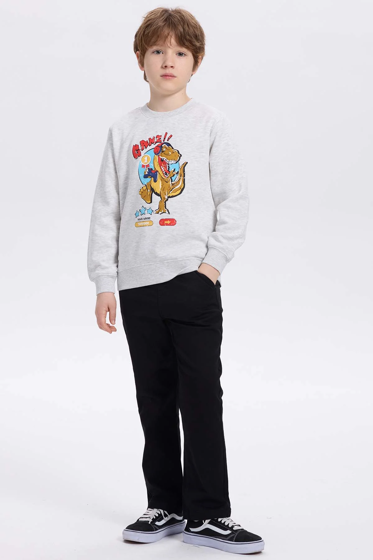 Polerón Niño Básico Print Gris Melange Claro - Image 4