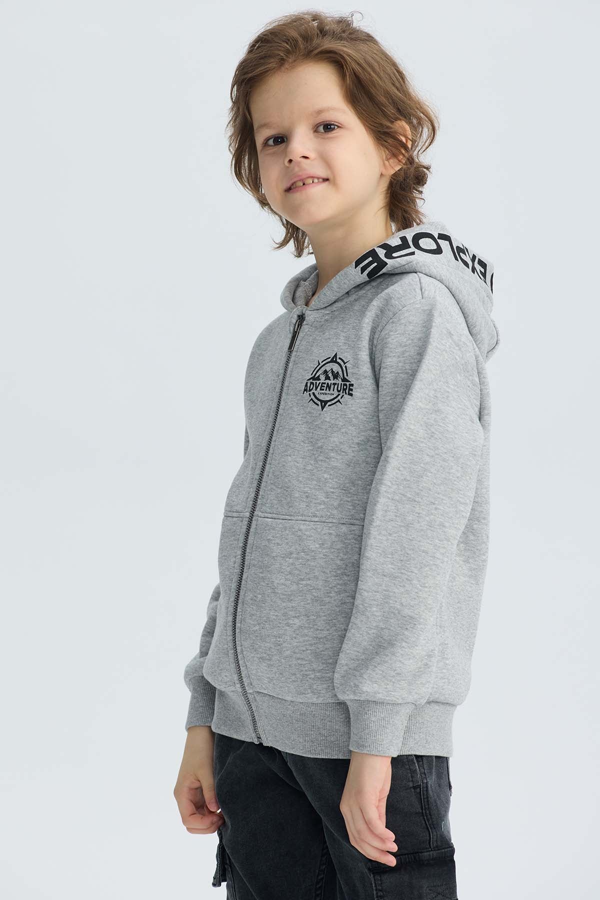 Polerón Niño Con Cierre Gris Melange - Image 2