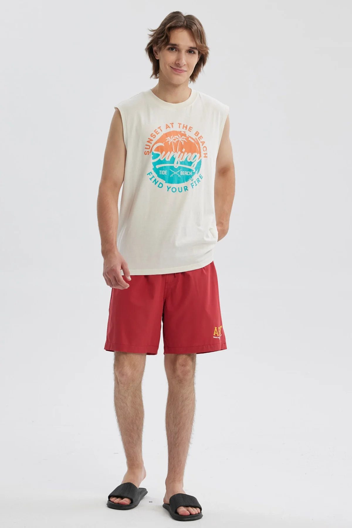 Short de Baño Hombre Liso Rojo - Image 4