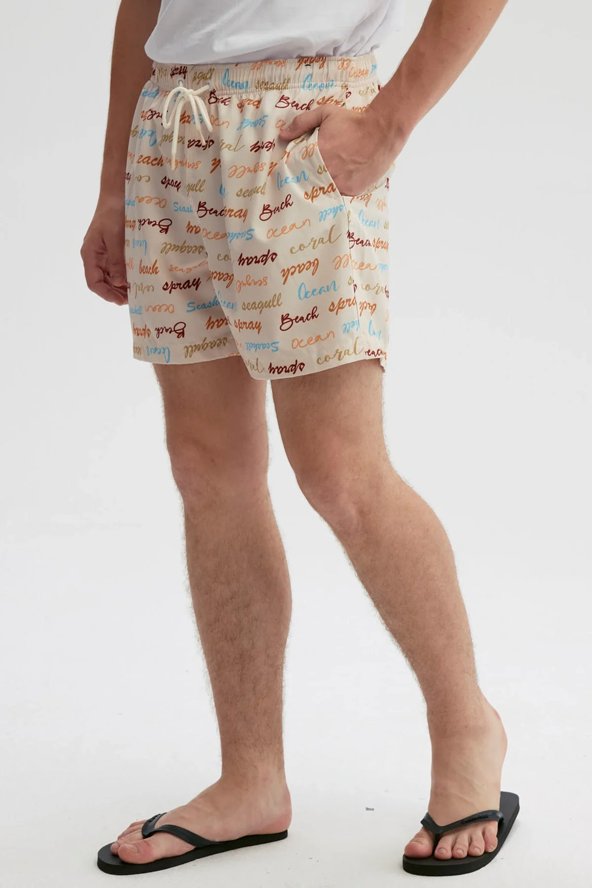 Short de Baño Hombre Print Texto Beige - Image 3