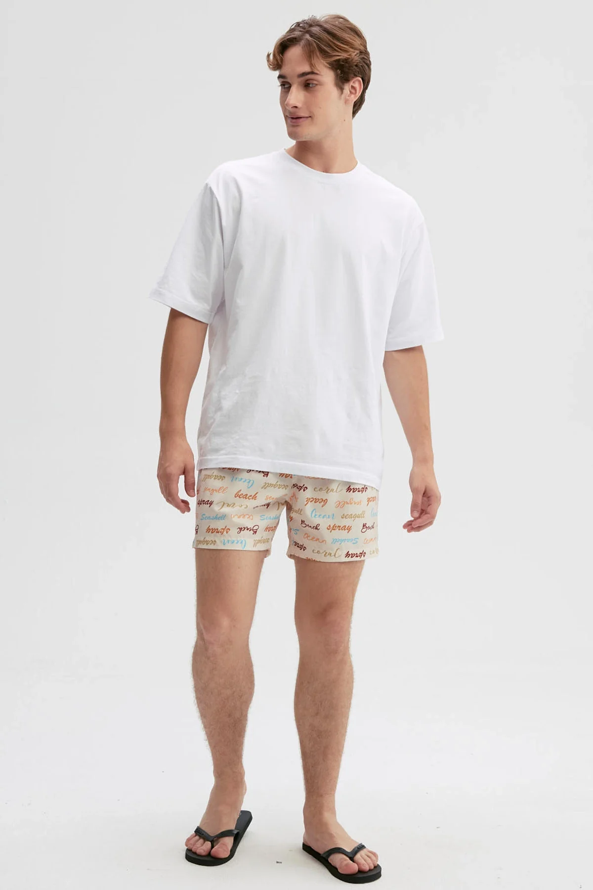 Short de Baño Hombre Print Texto Beige - Image 4