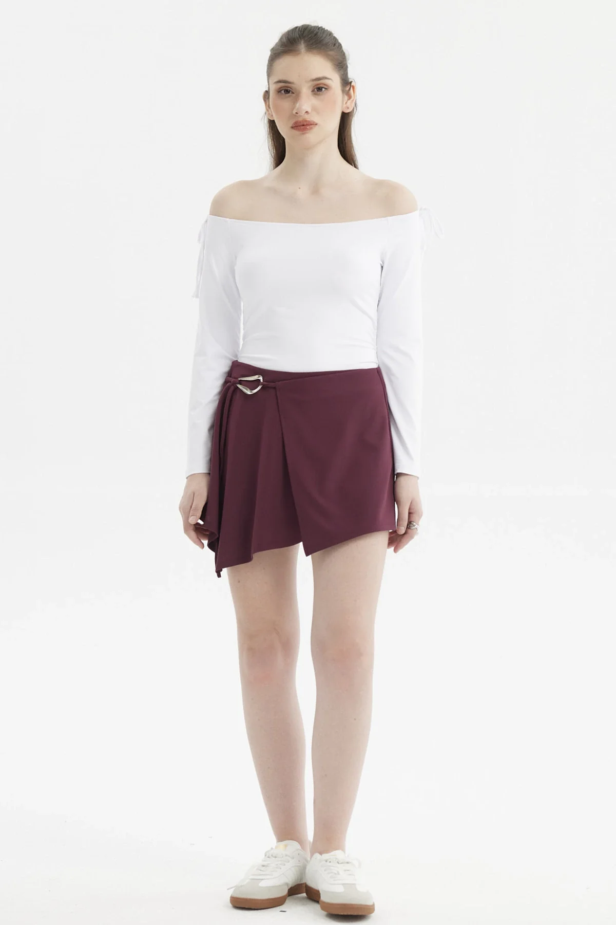 Short Mujer Falda Short Burdeo - Image 4