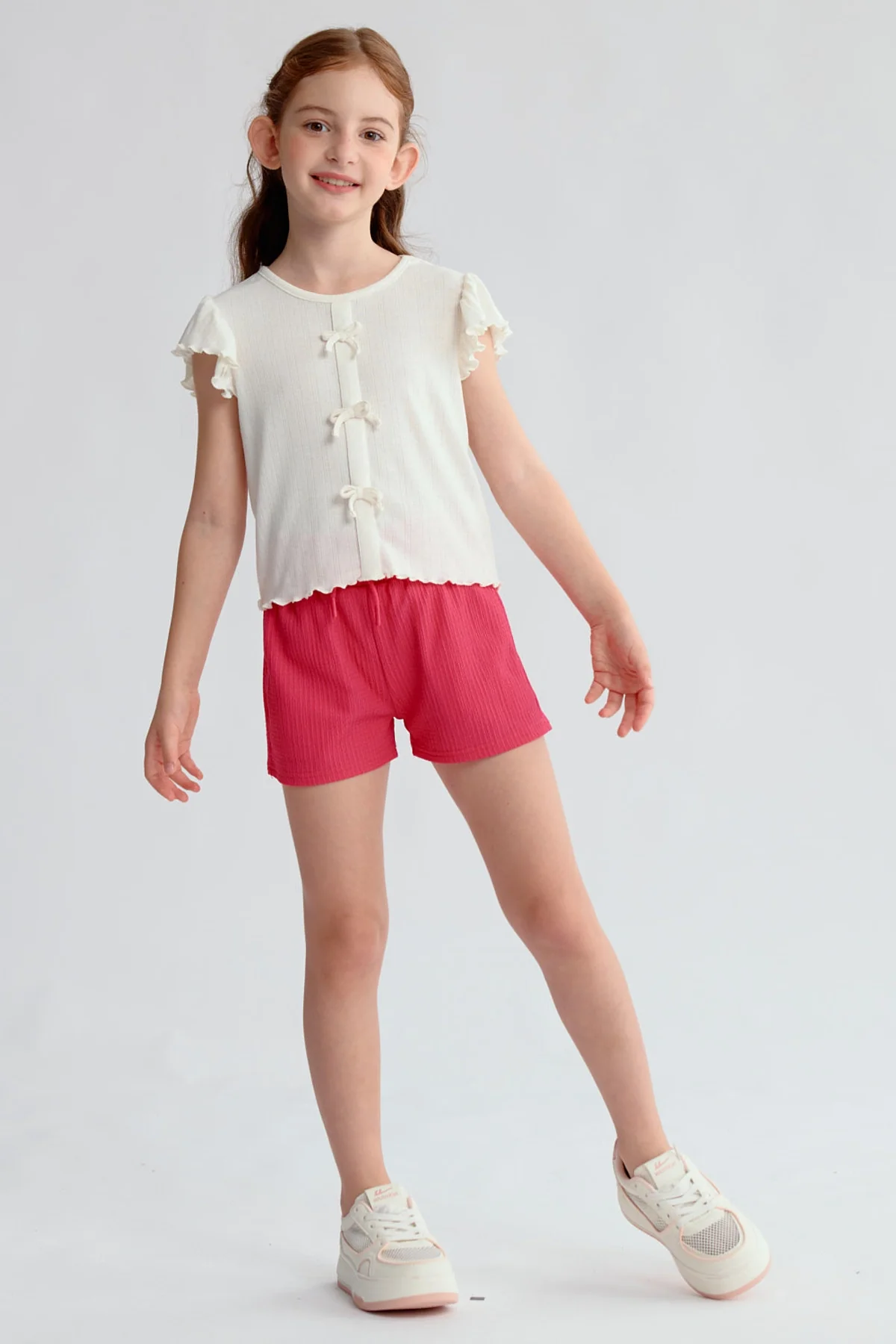 Short Niña Textura Elasticado Cintura Fucsia - Image 4