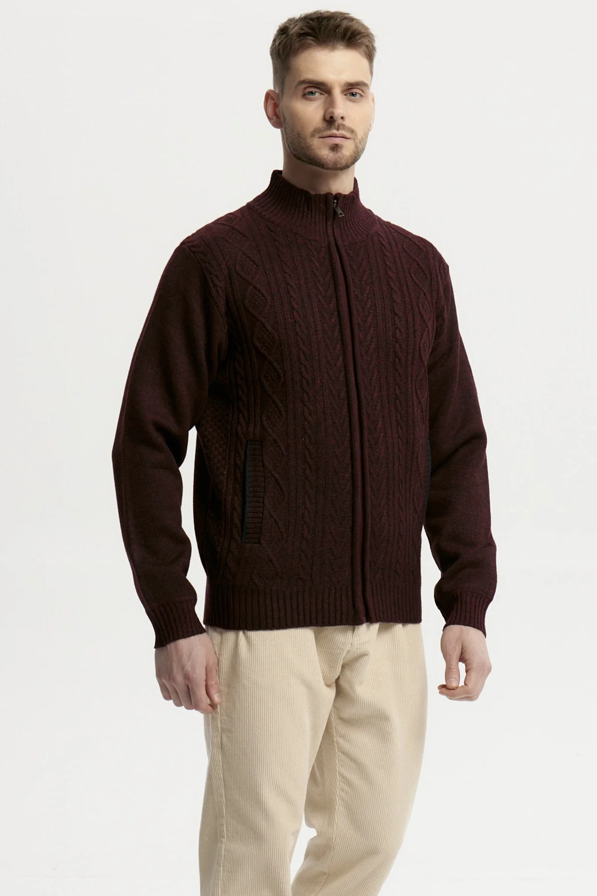 Sweater Hombre Cuello Con Cierre Burdeo - Image 2