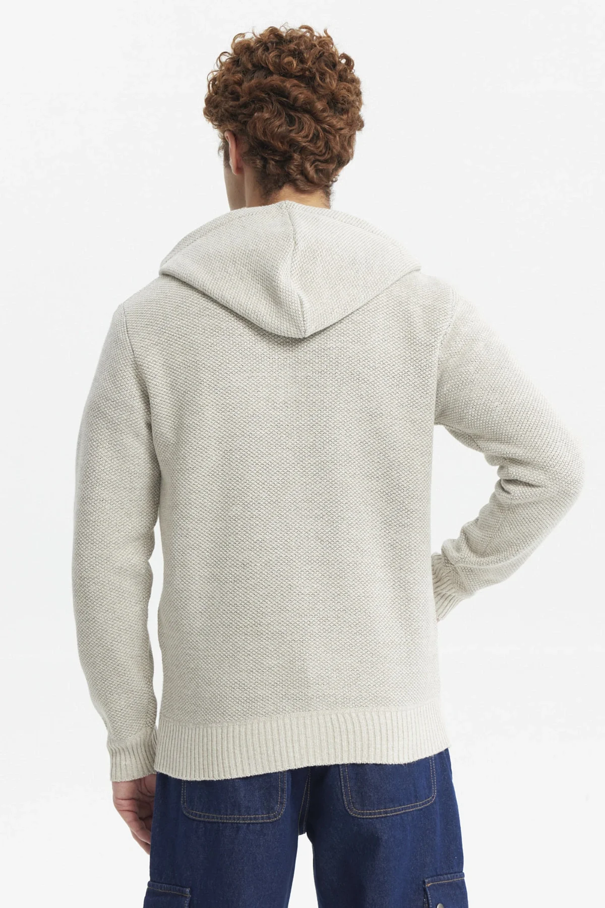 Sweater Hombre Hoodie Liso Con Micropolar Beige - Image 3