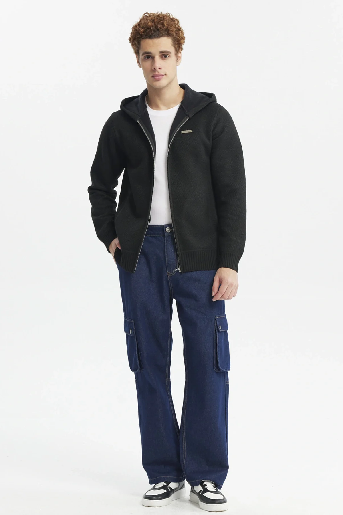 Sweater Hombre Hoodie Liso Con Micropolar Negro - Image 4