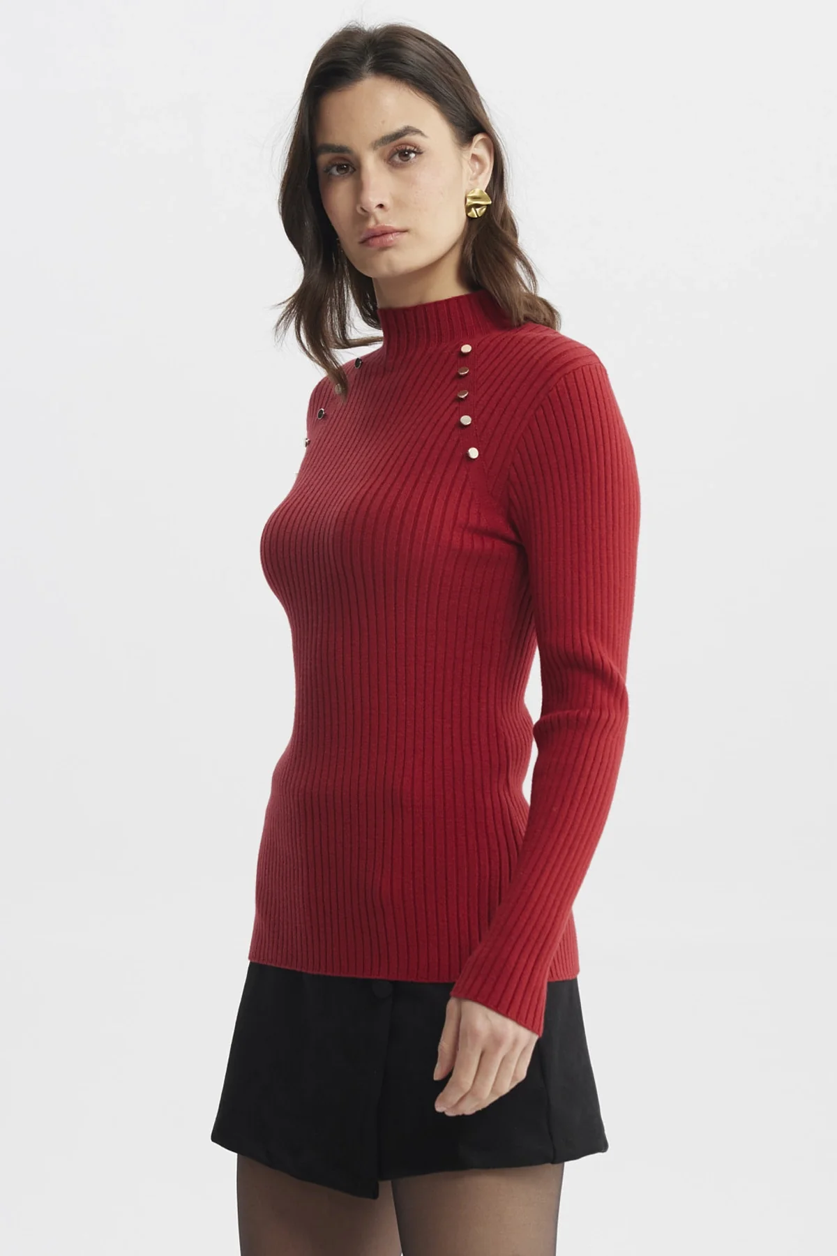 Sweater Mujer Ajustado Rojo Oscuro - Image 2