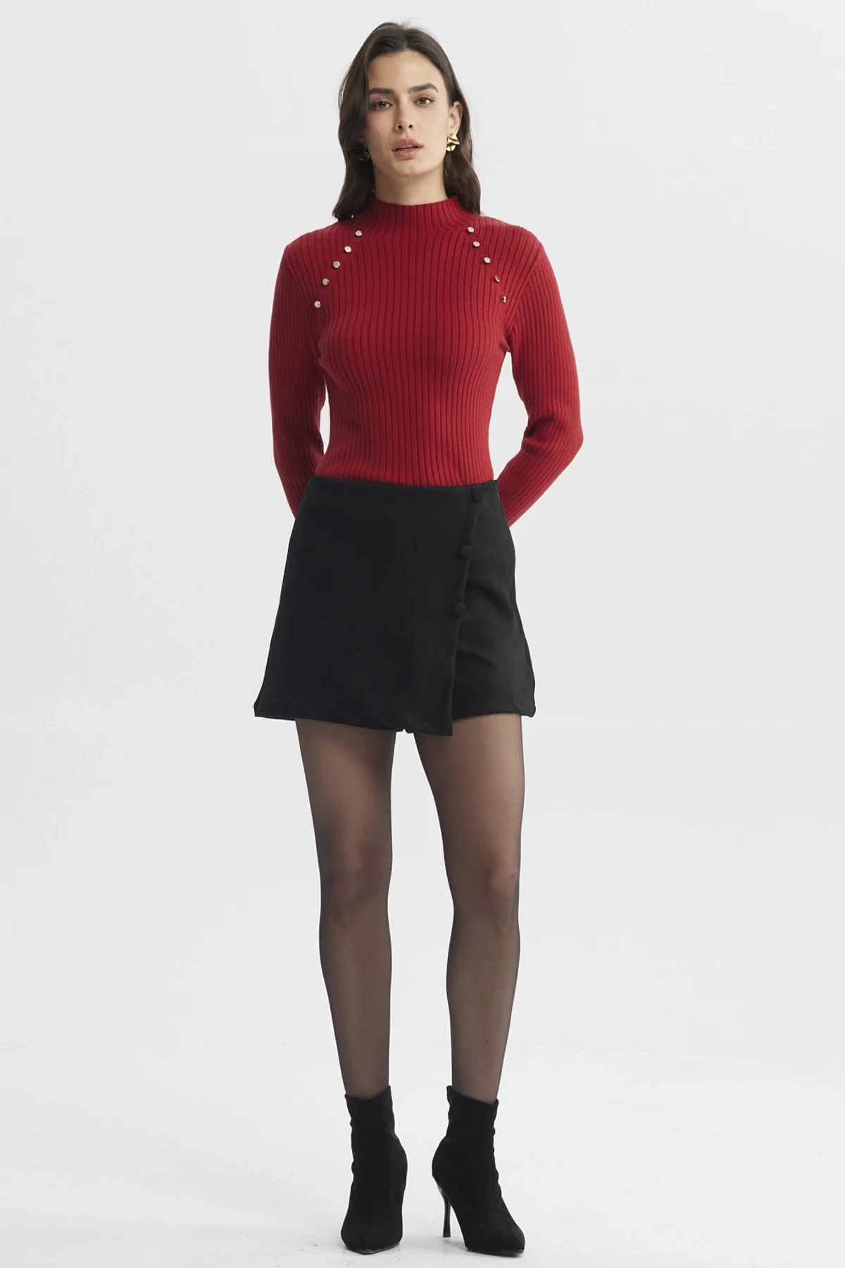 Sweater Mujer Ajustado Rojo Oscuro - Image 4