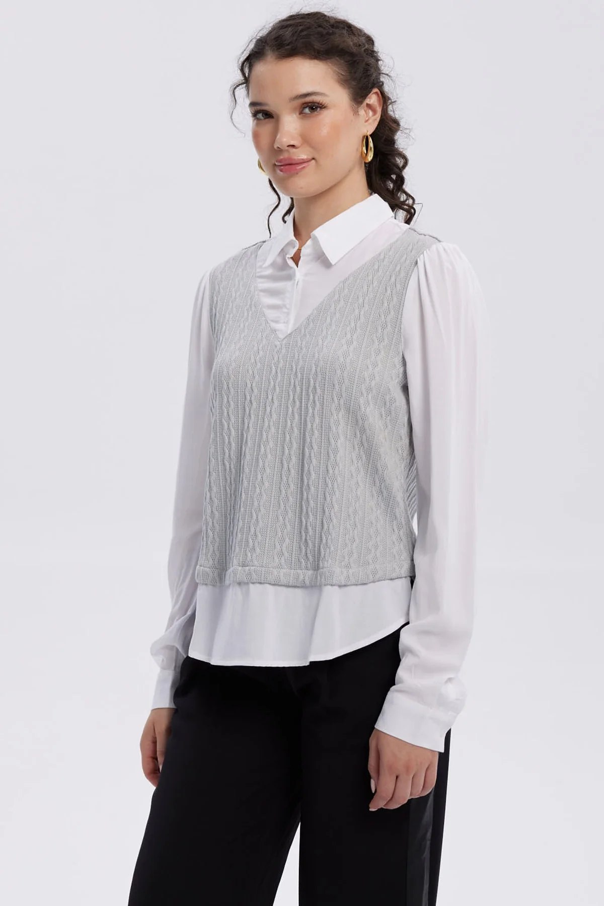 Sweater Mujer Aplicación Blusa Gris - Image 2