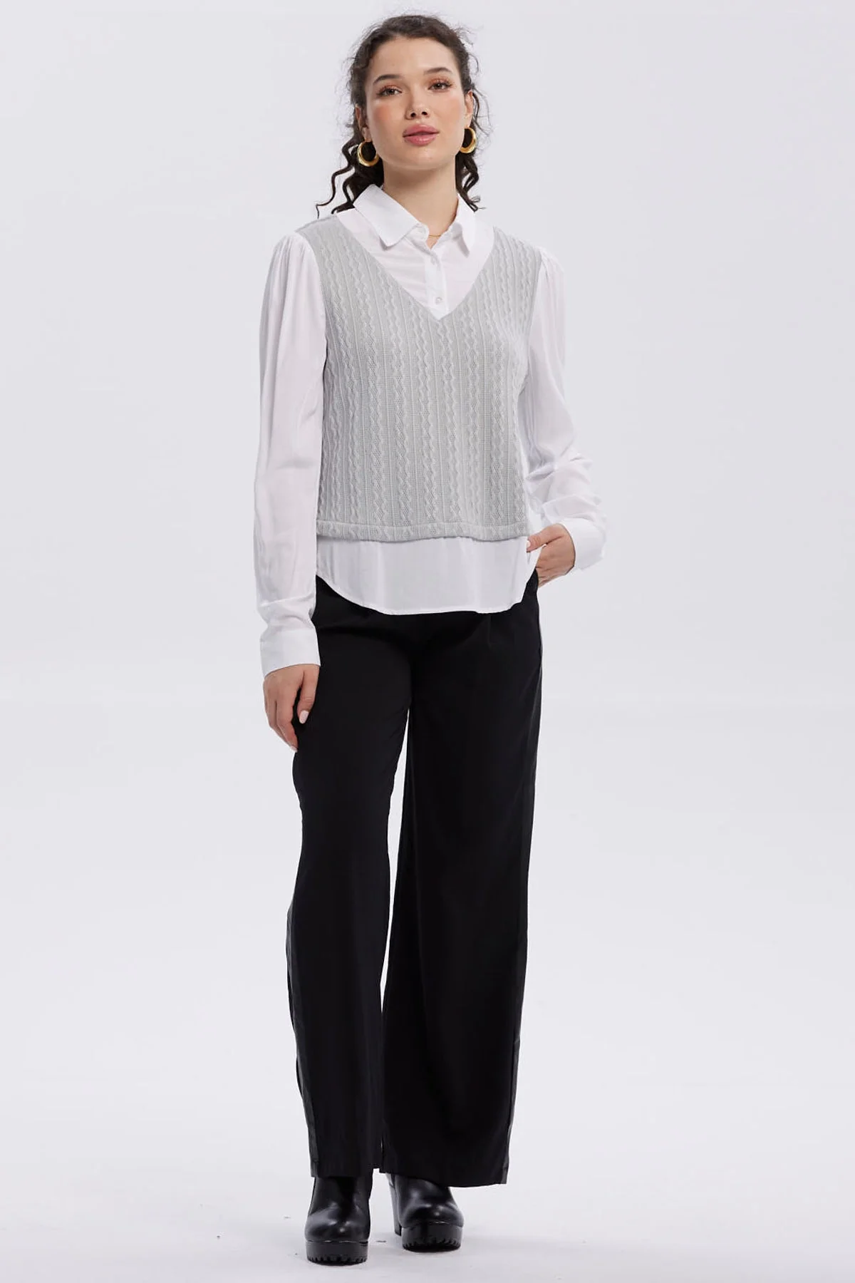 Sweater Mujer Aplicación Blusa Gris - Image 4