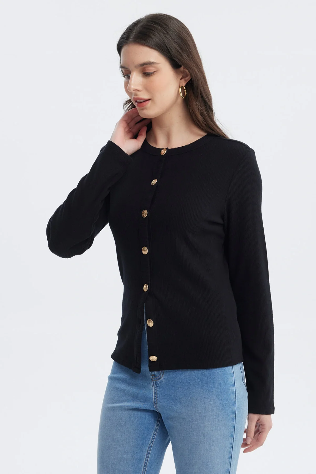 Sweater Mujer Aplicación Botones Negro - Image 2