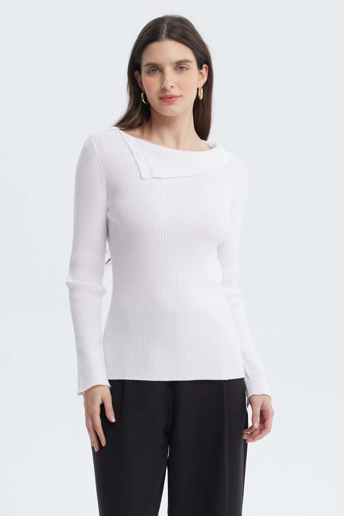 Sweater Mujer Asimétrico Botones Blanco - Image 2