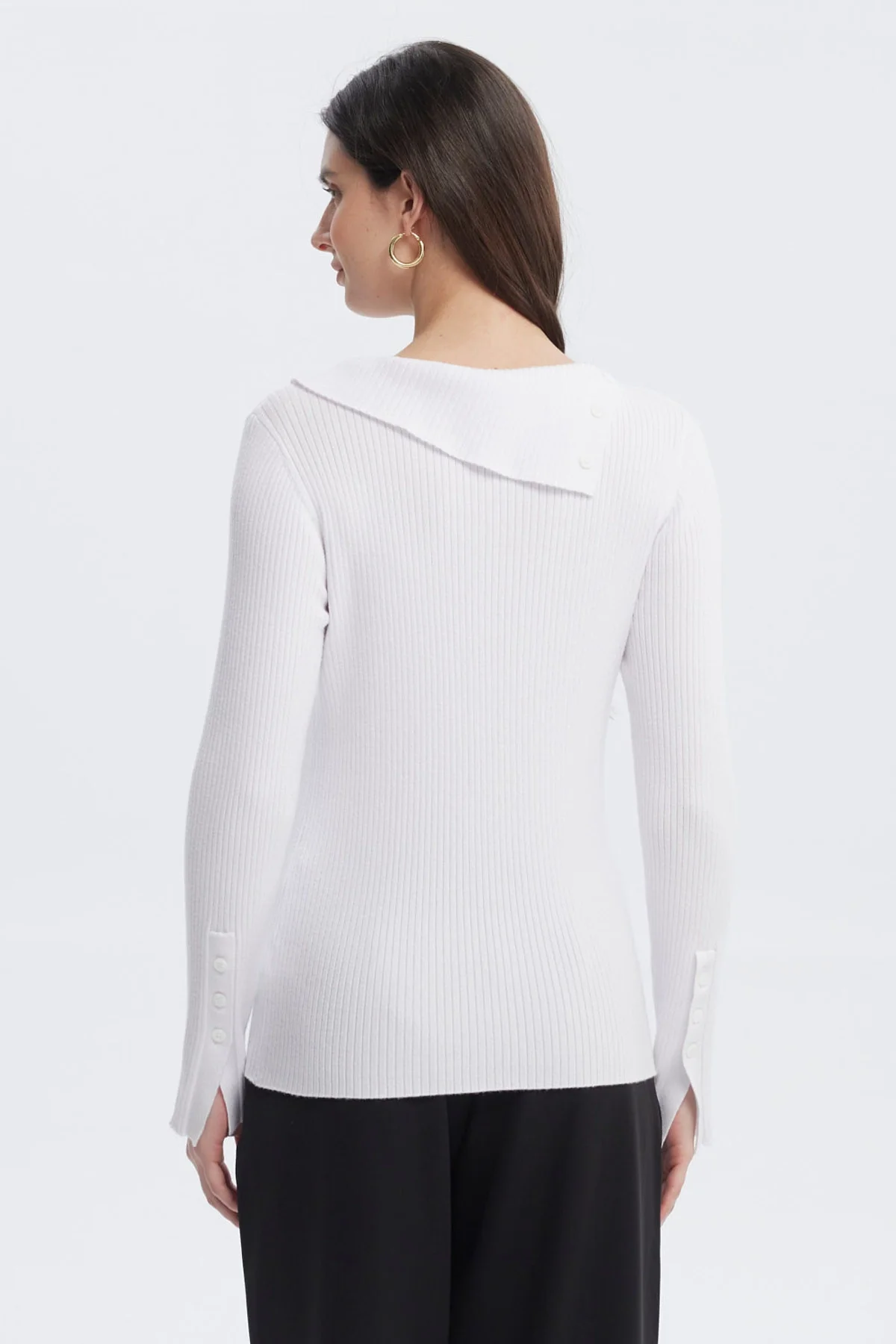 Sweater Mujer Asimétrico Botones Blanco - Image 3
