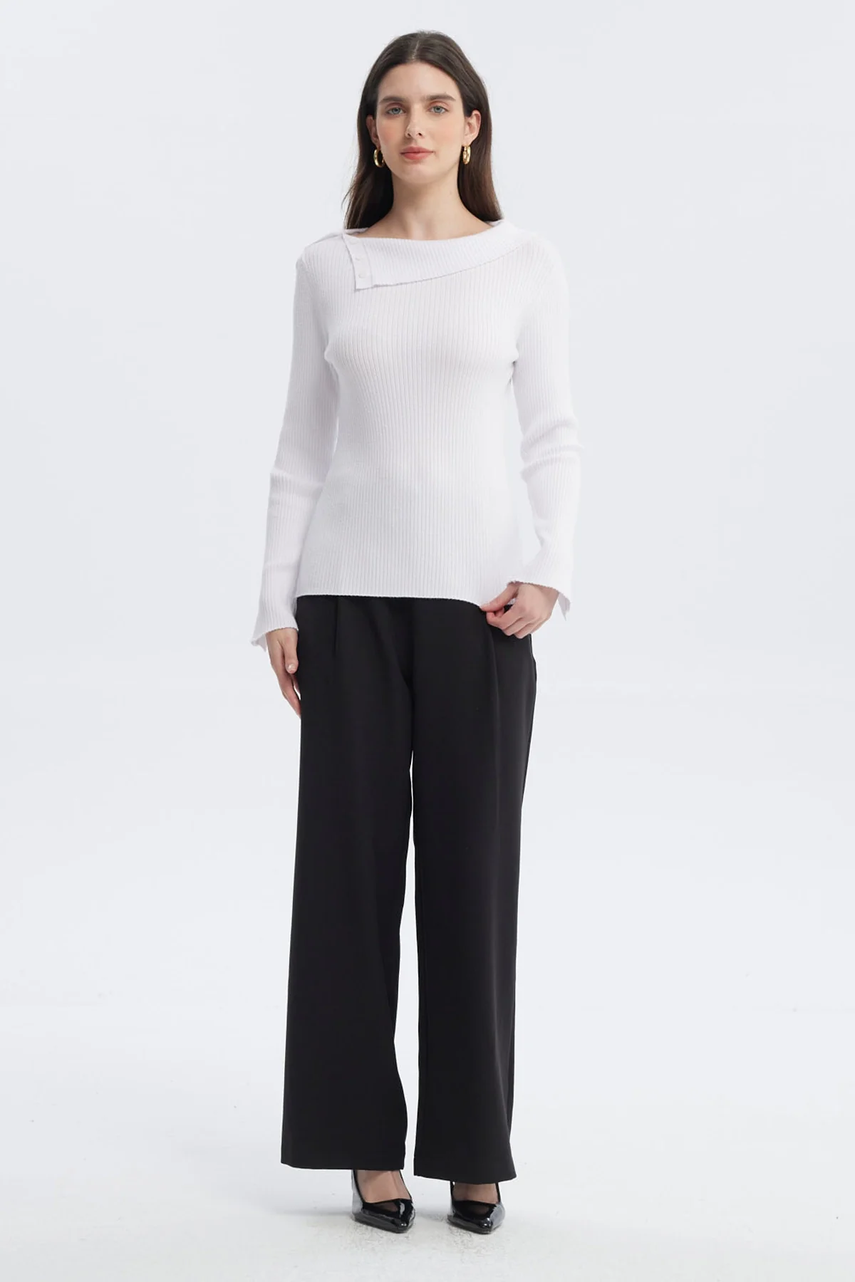 Sweater Mujer Asimétrico Botones Blanco - Image 4