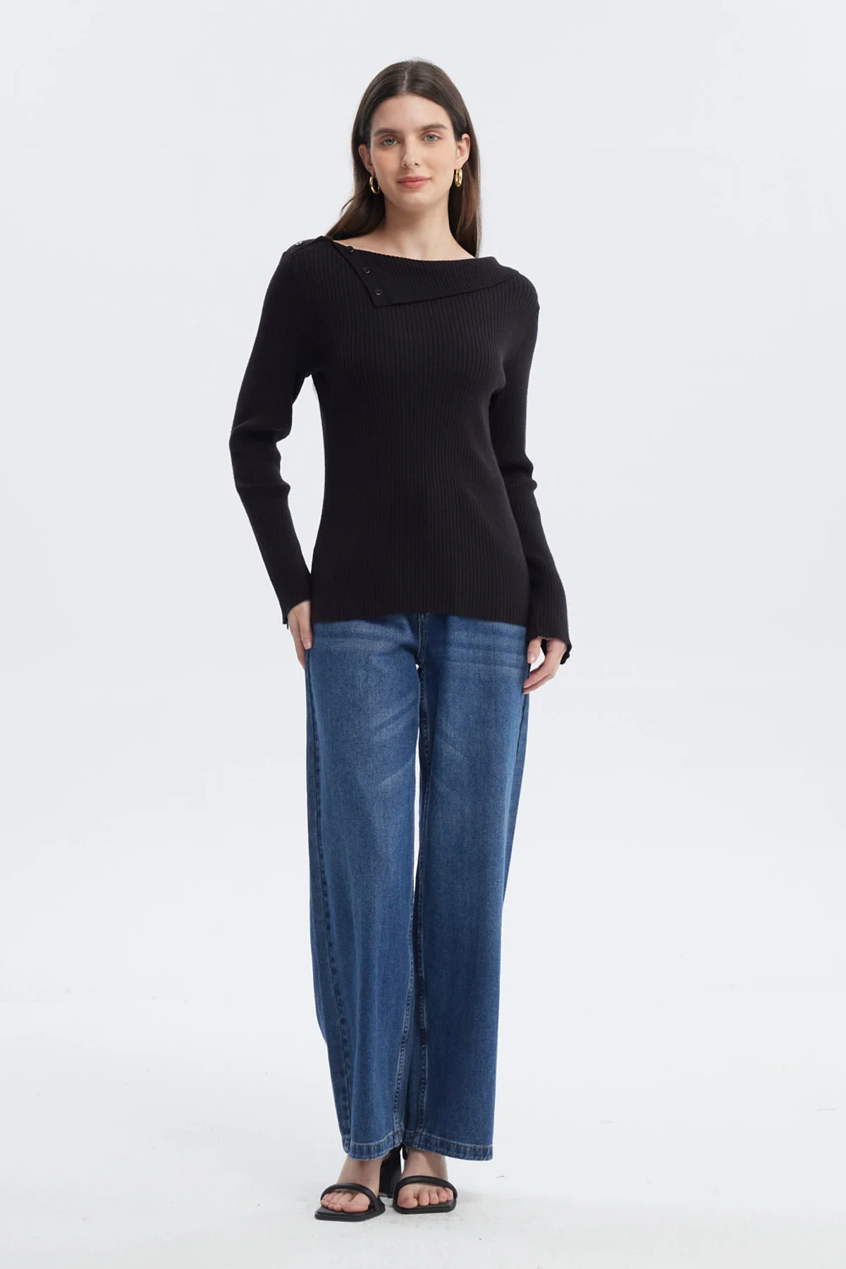 Sweater Mujer Asimétrico Botones Negro - Image 4