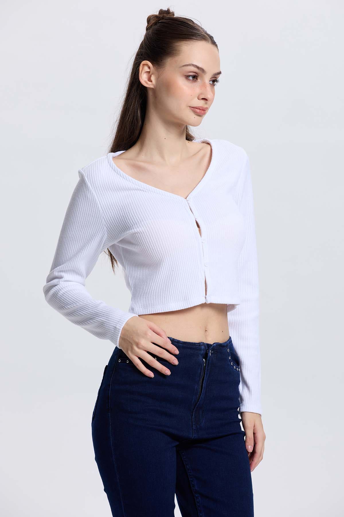 Sweater Mujer Botones Blanco - Image 2