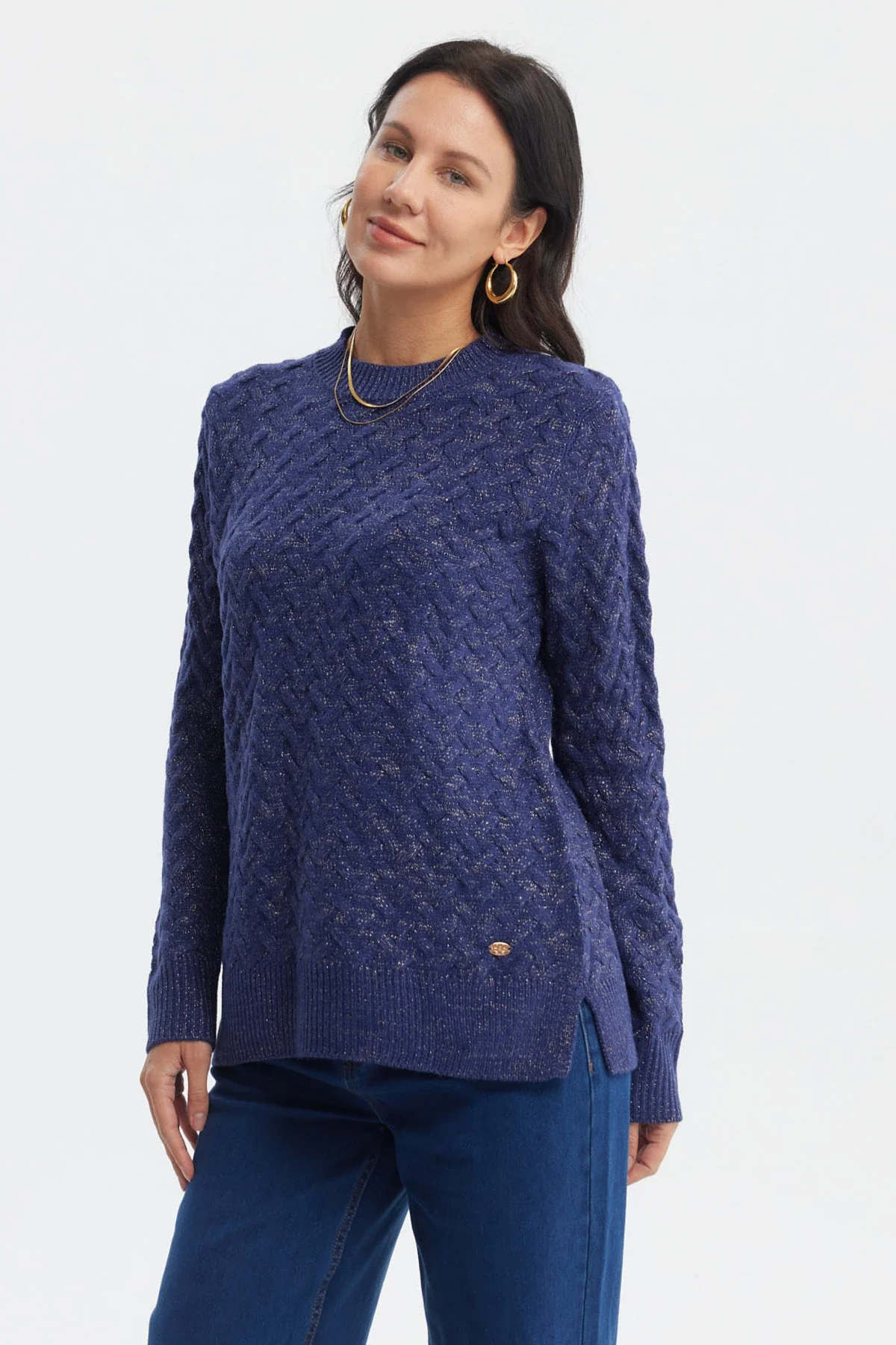 Sweater Mujer Calado Azul Oscuro - Image 2