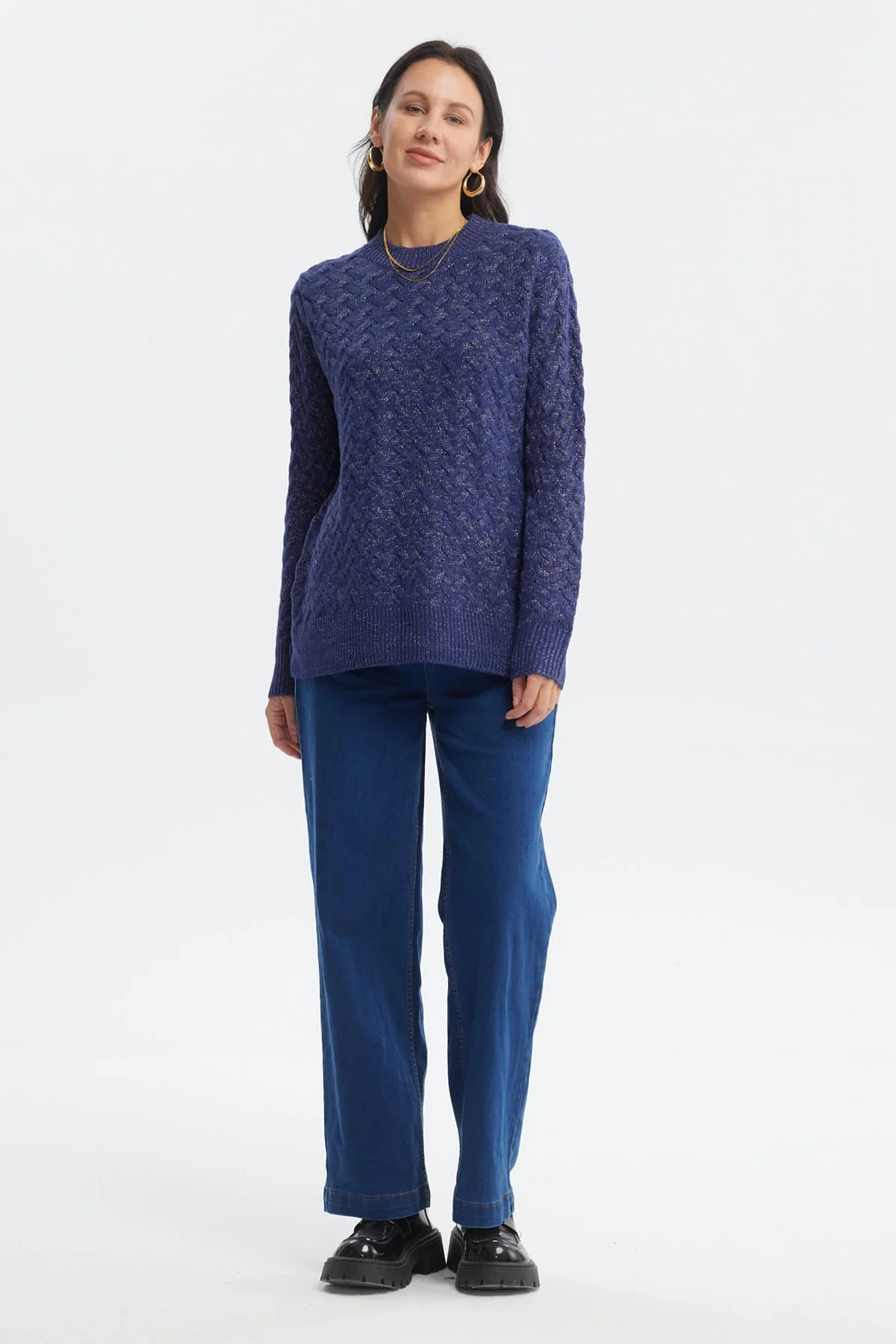 Sweater Mujer Calado Azul Oscuro - Image 4