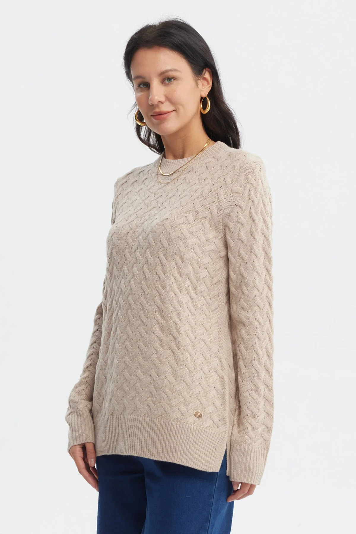 Sweater Mujer Calado Beige - Image 2