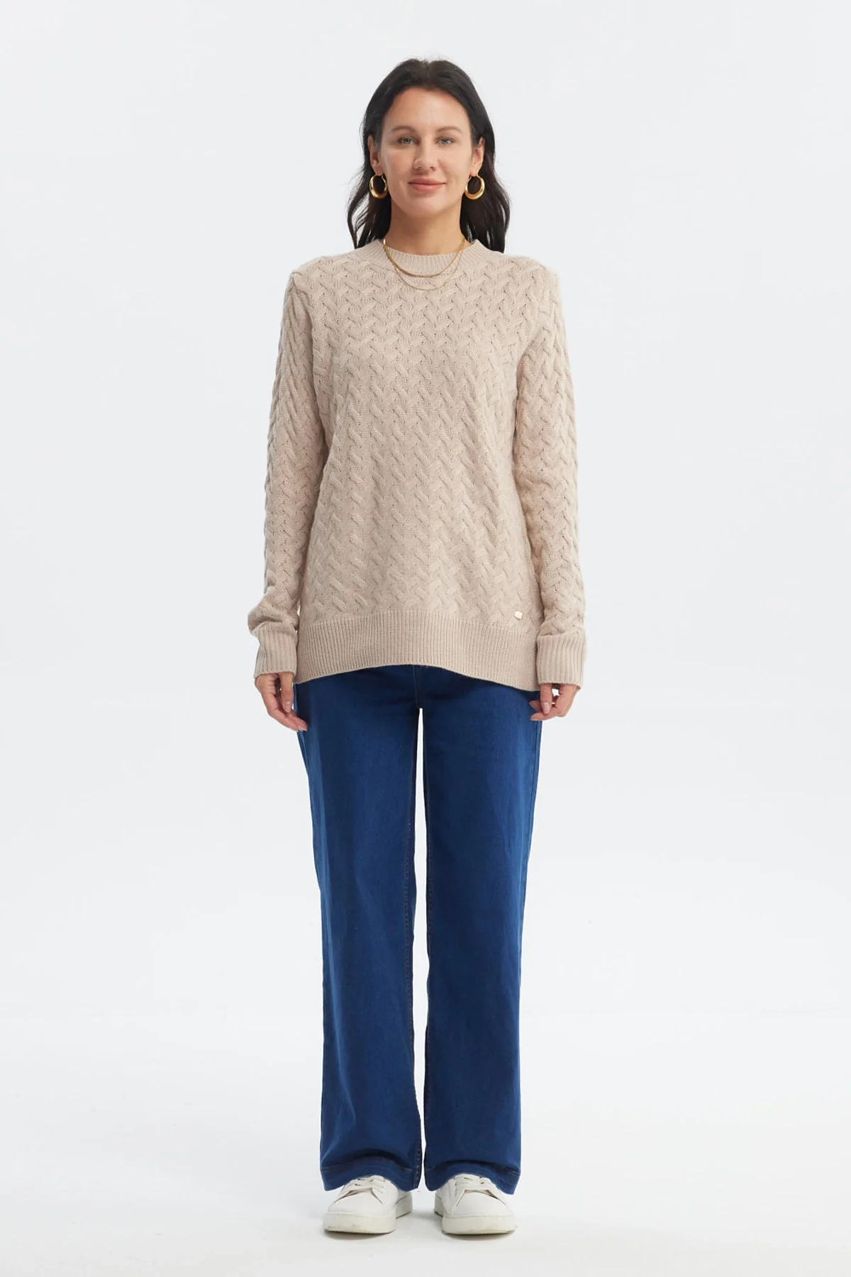 Sweater Mujer Calado Beige - Image 4