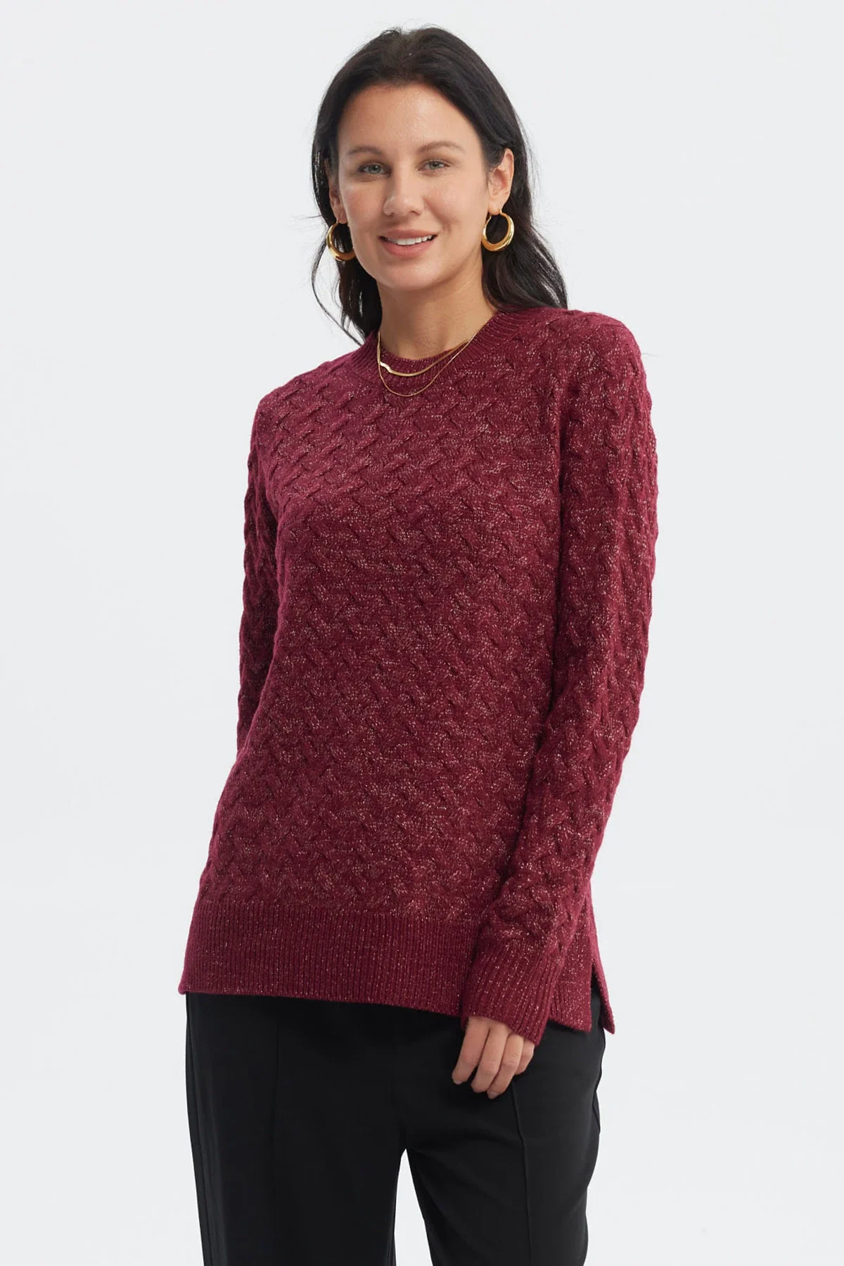 Sweater Mujer Calado Rojo - Image 2