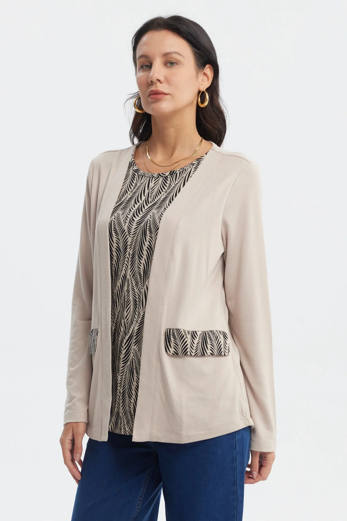 Sweater Mujer Casual Cuello Redondo Beige - Image 2