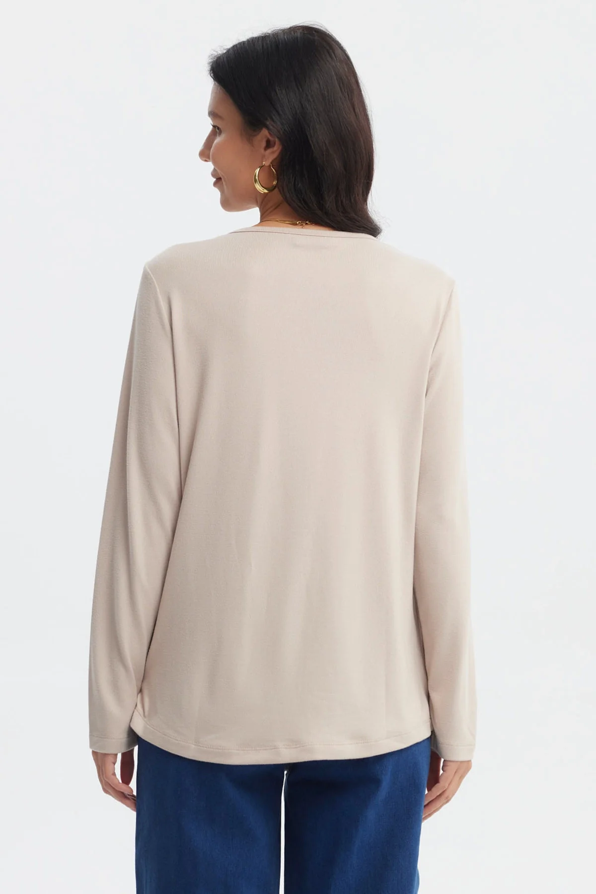 Sweater Mujer Casual Cuello Redondo Beige - Image 3