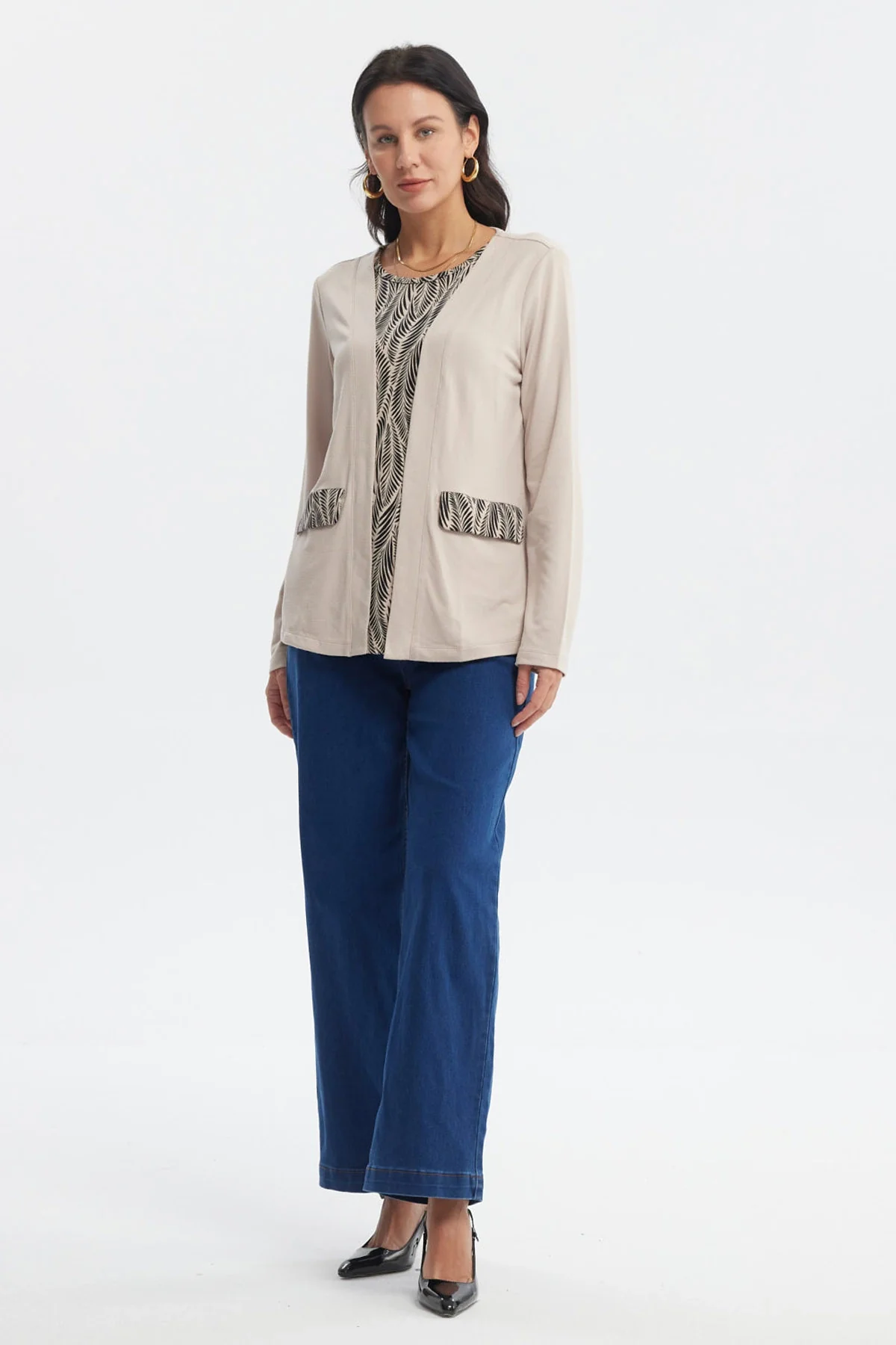 Sweater Mujer Casual Cuello Redondo Beige - Image 4