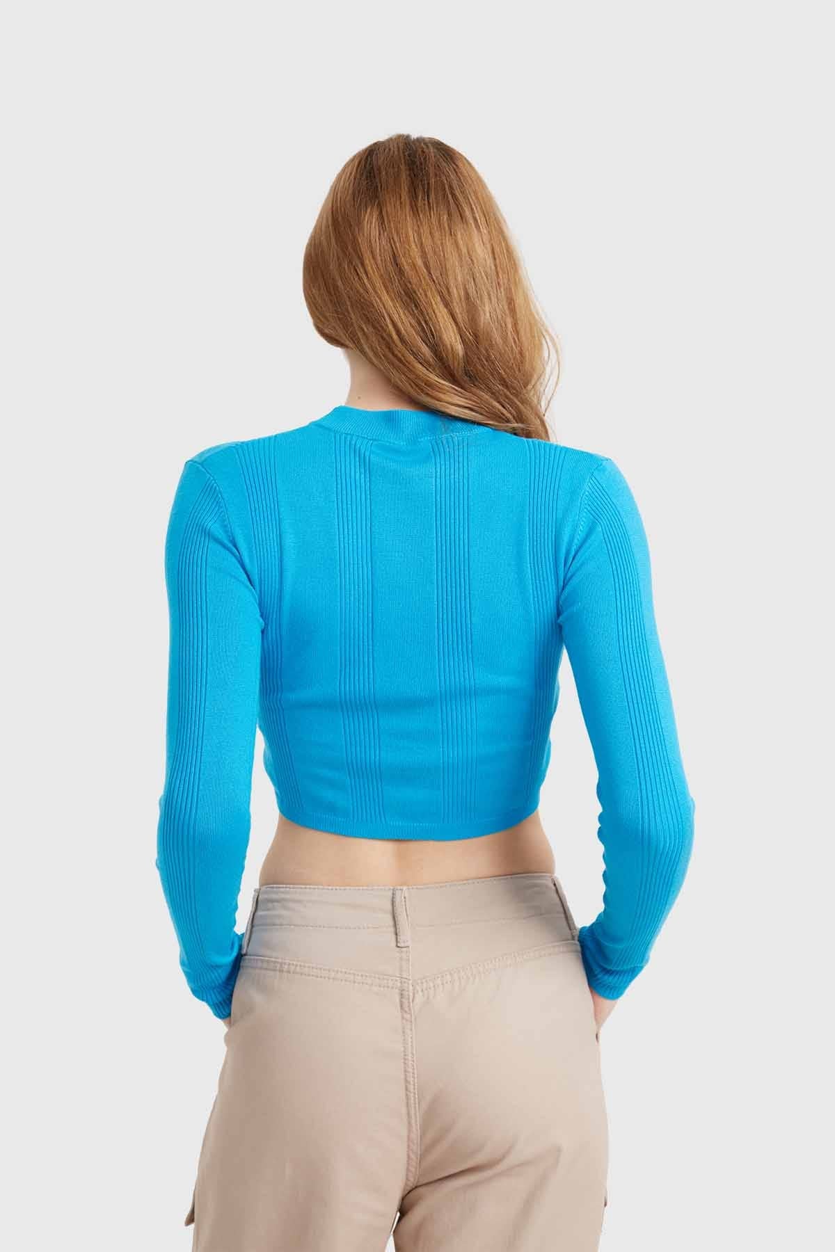Sweater Mujer Crop Azul - Image 3