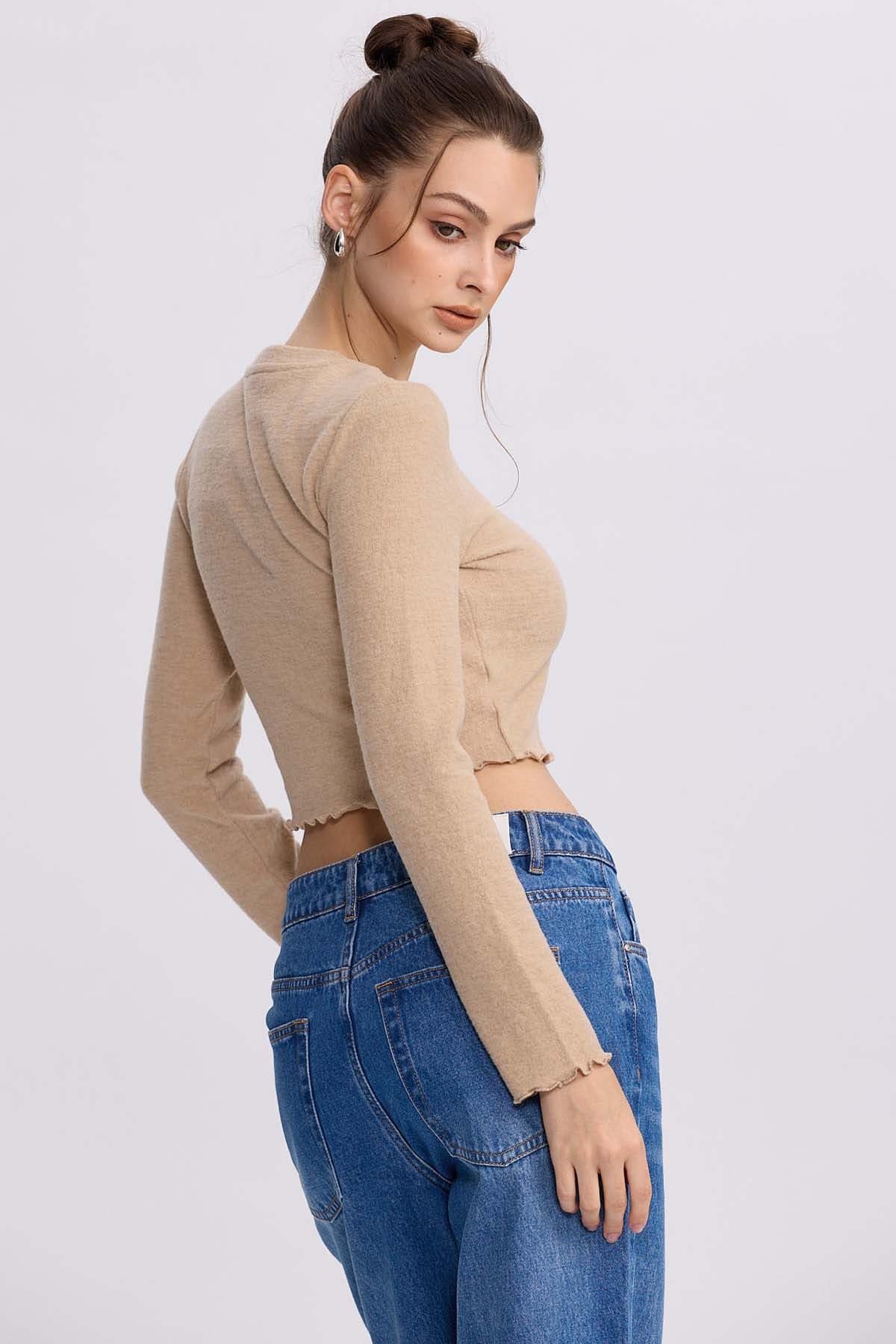 Sweater Mujer Crop Beige - Image 3