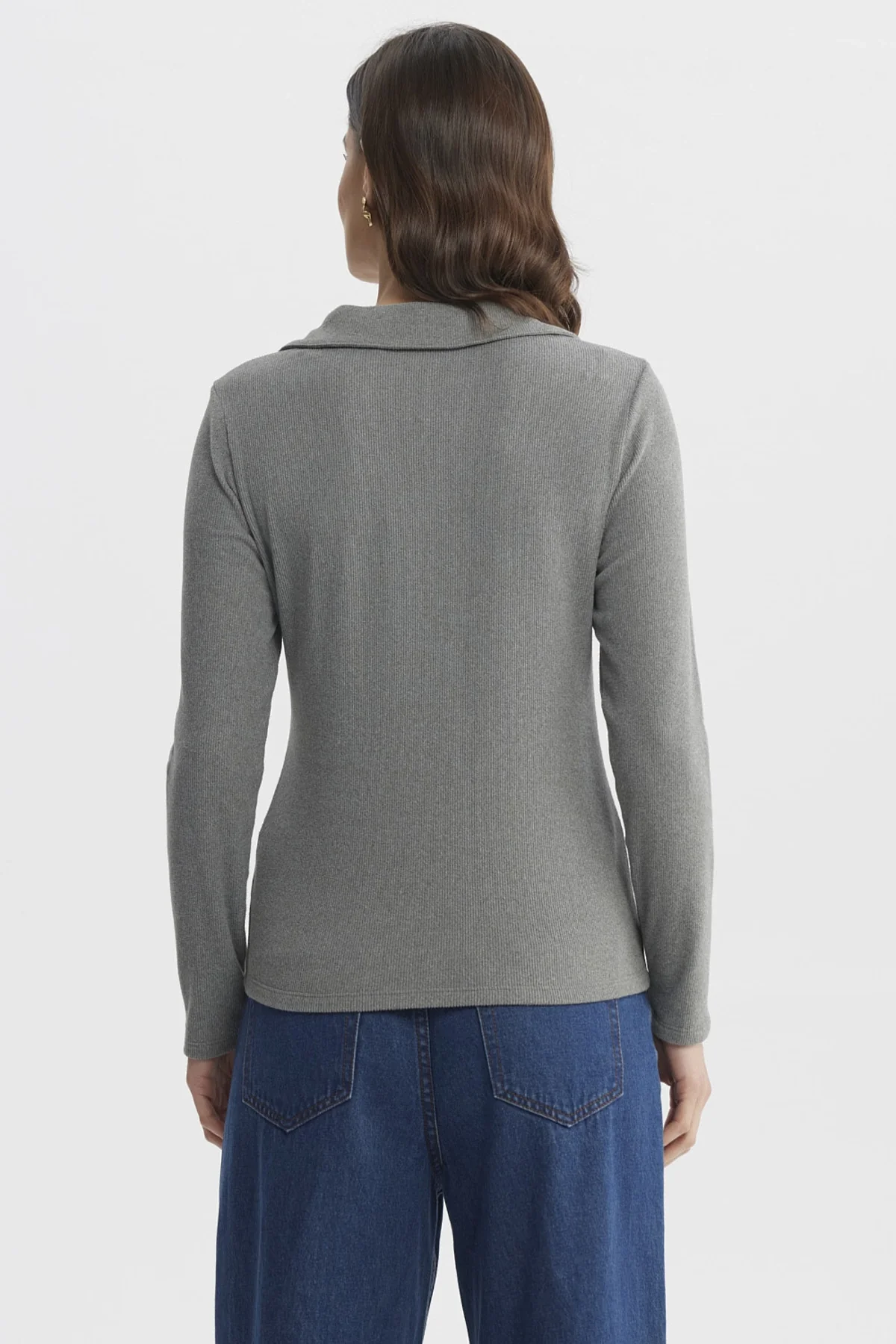 Sweater Mujer Cuello Camisero Gris Marengo - Image 3