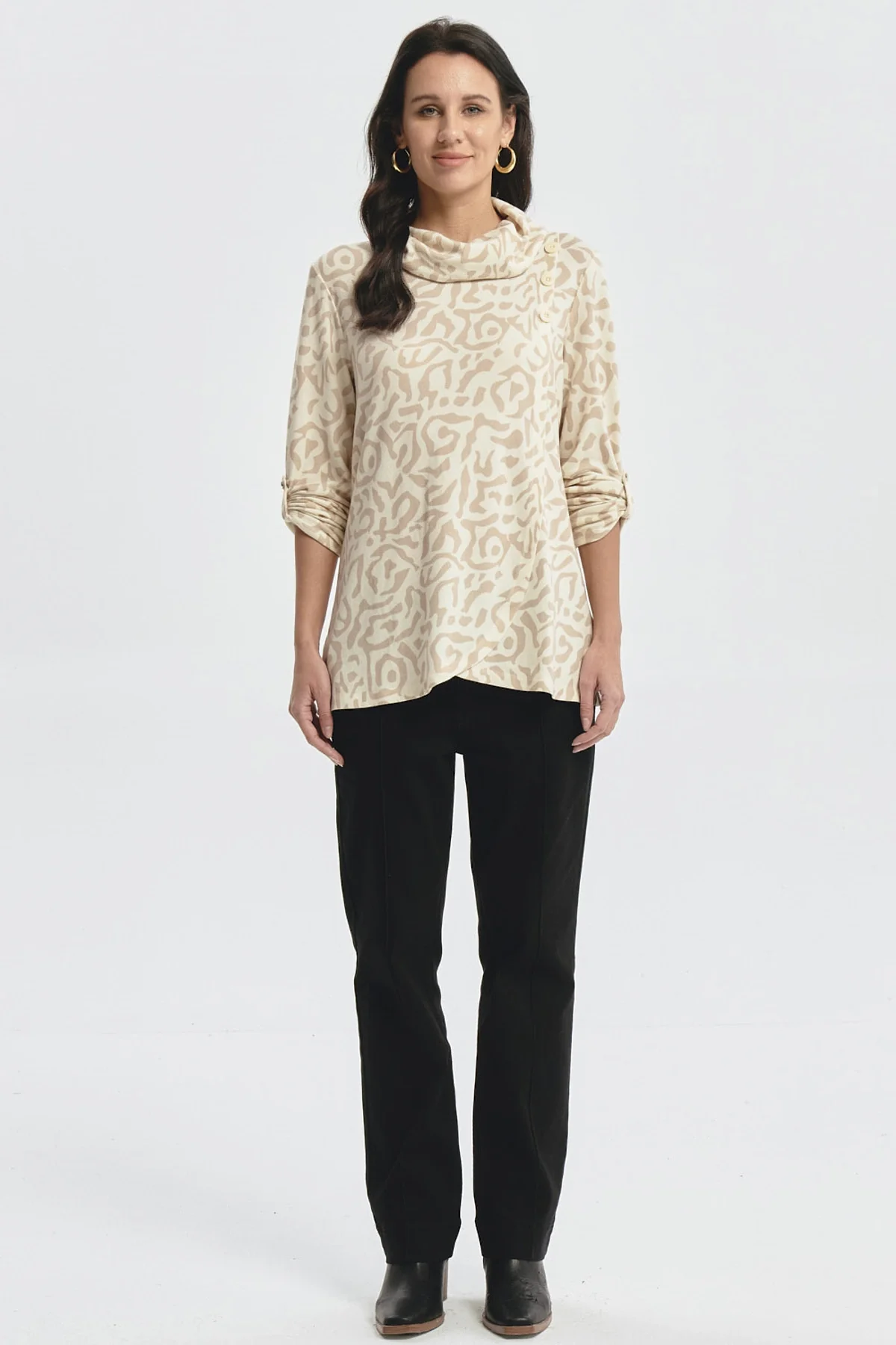 Sweater Mujer Cuello Drapeado Beige Oscuro - Image 4