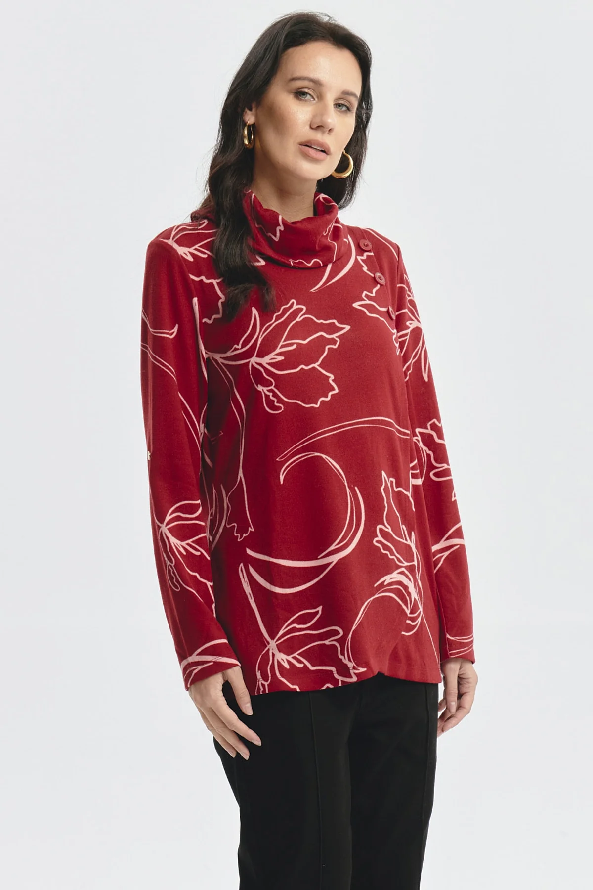 Sweater Mujer Cuello Drapeado Rojo Oscuro - Image 2
