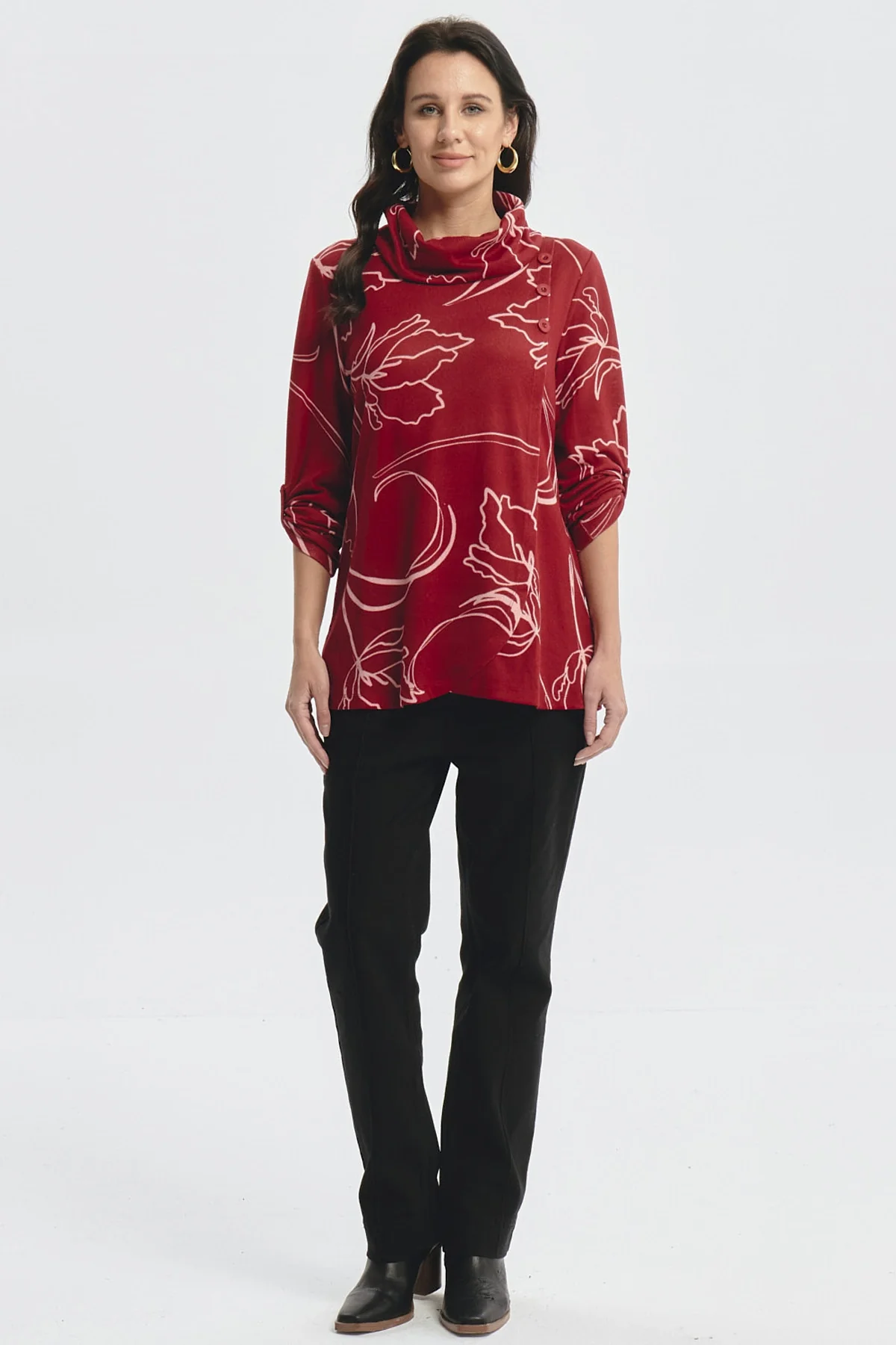 Sweater Mujer Cuello Drapeado Rojo Oscuro - Image 4