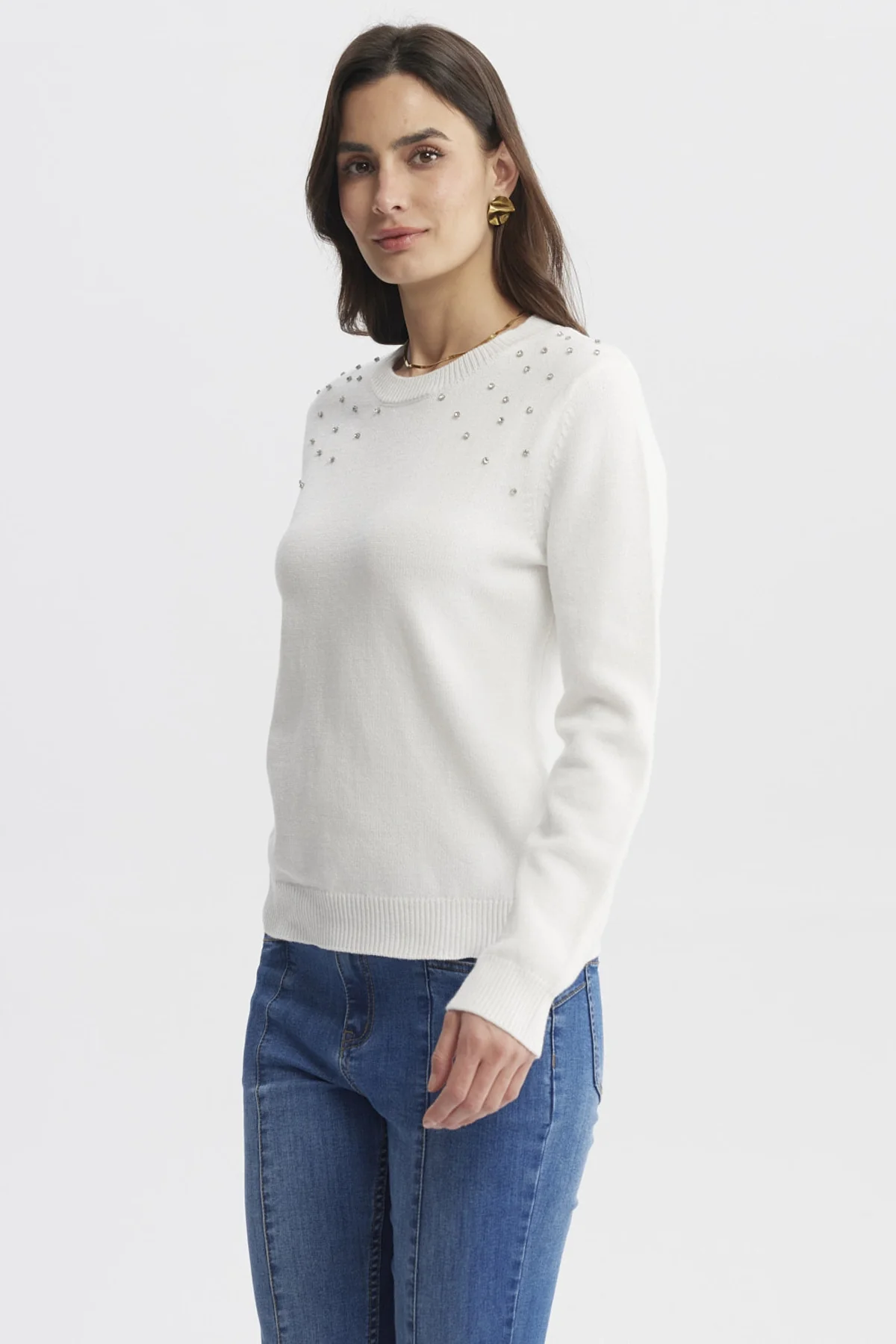 Sweater Mujer Cuello Strass Crudo - Image 2
