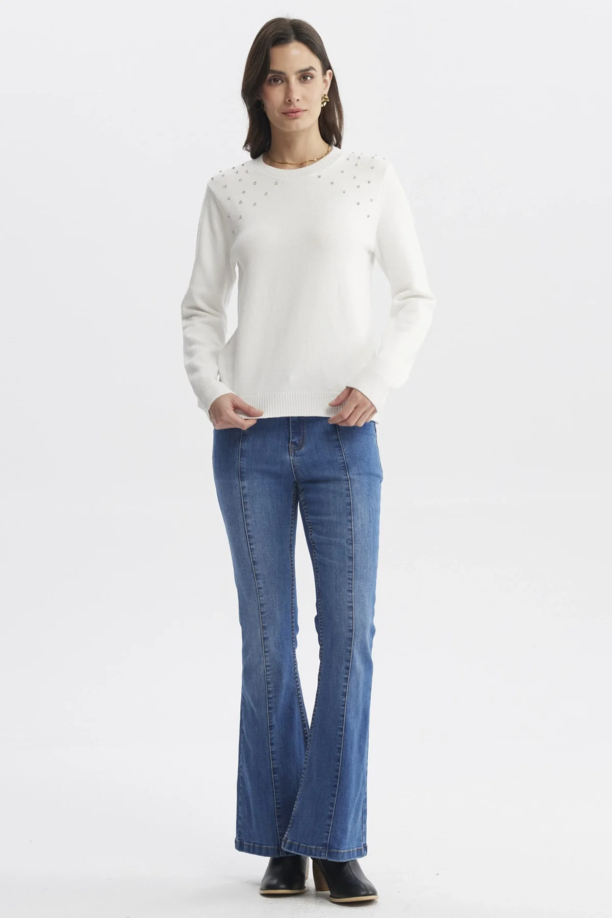 Sweater Mujer Cuello Strass Crudo - Image 4