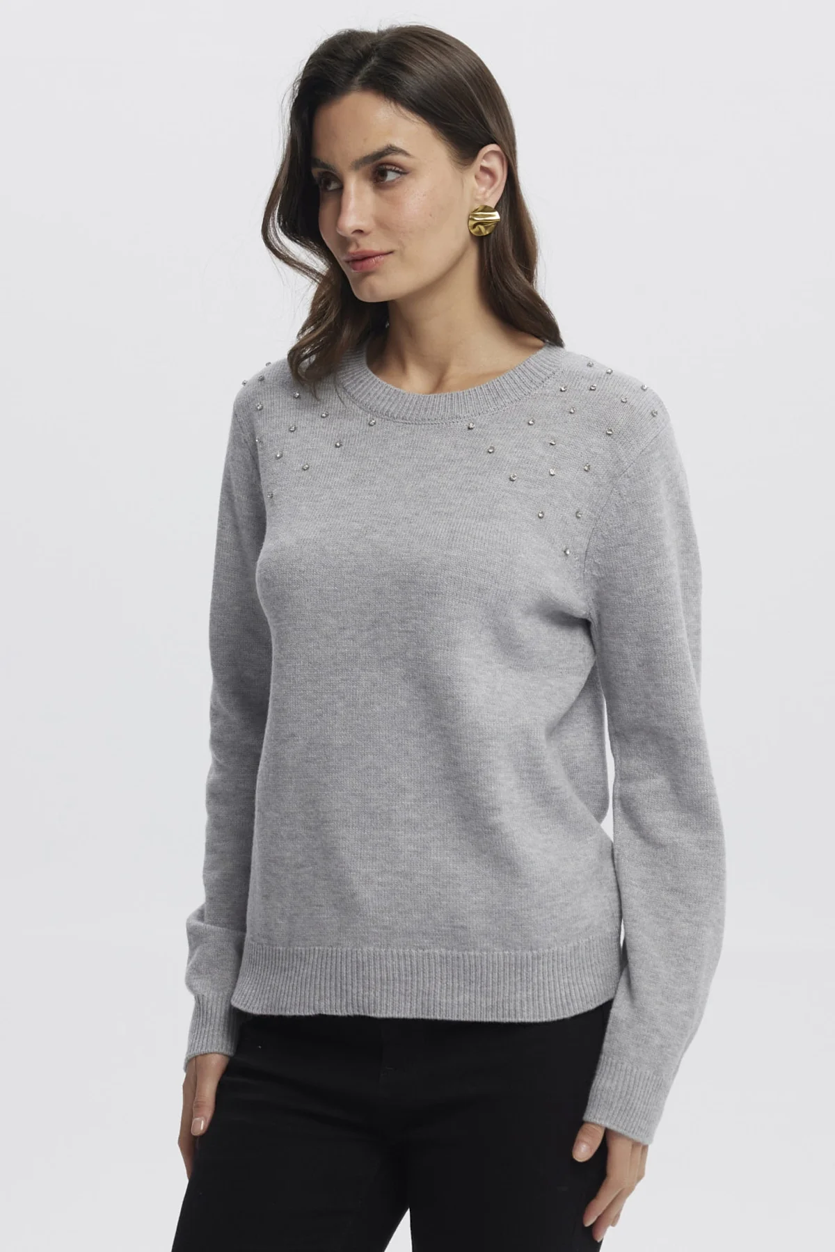 Sweater Mujer Cuello Strass Gris - Image 2