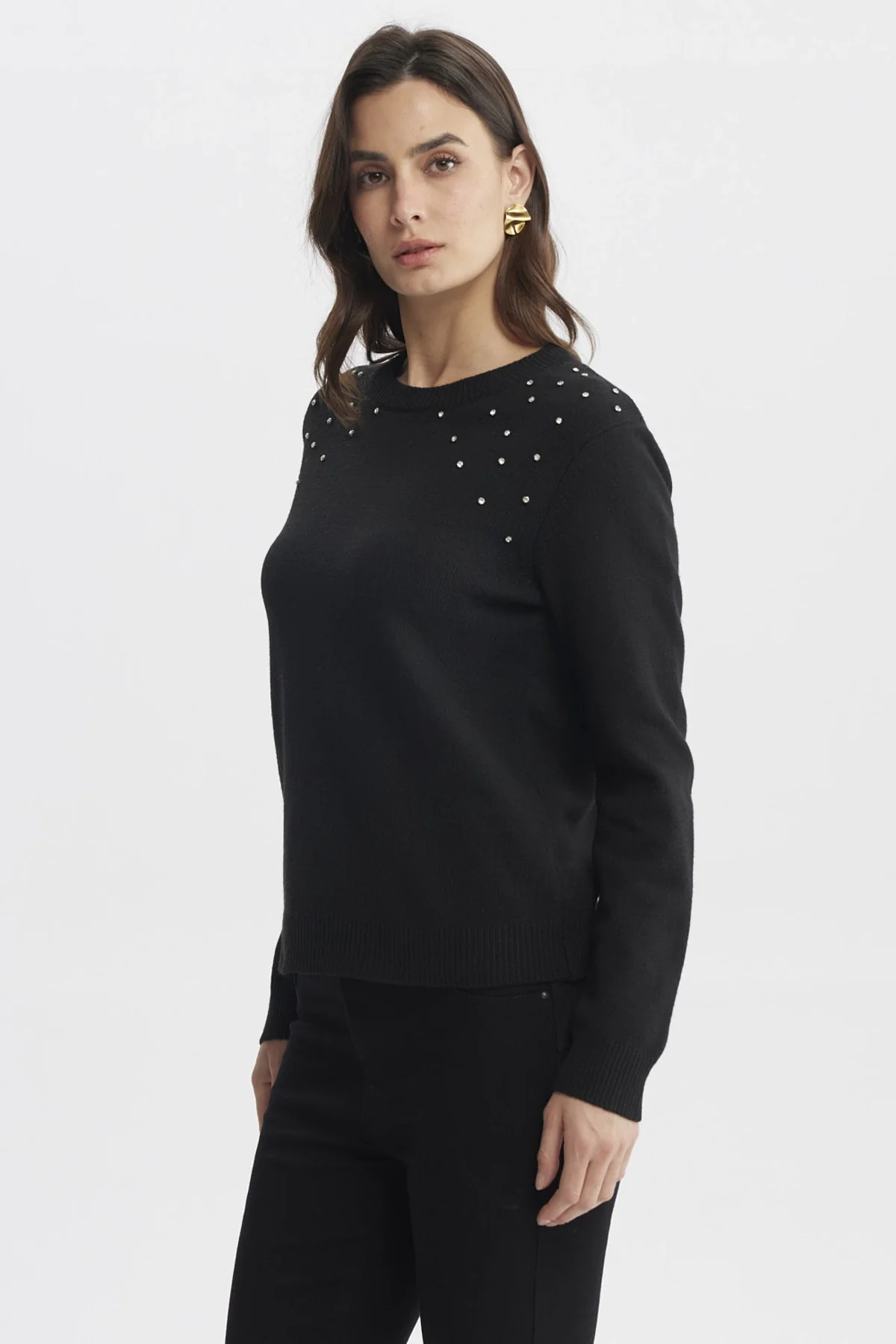 Sweater Mujer Cuello Strass Negro - Image 2