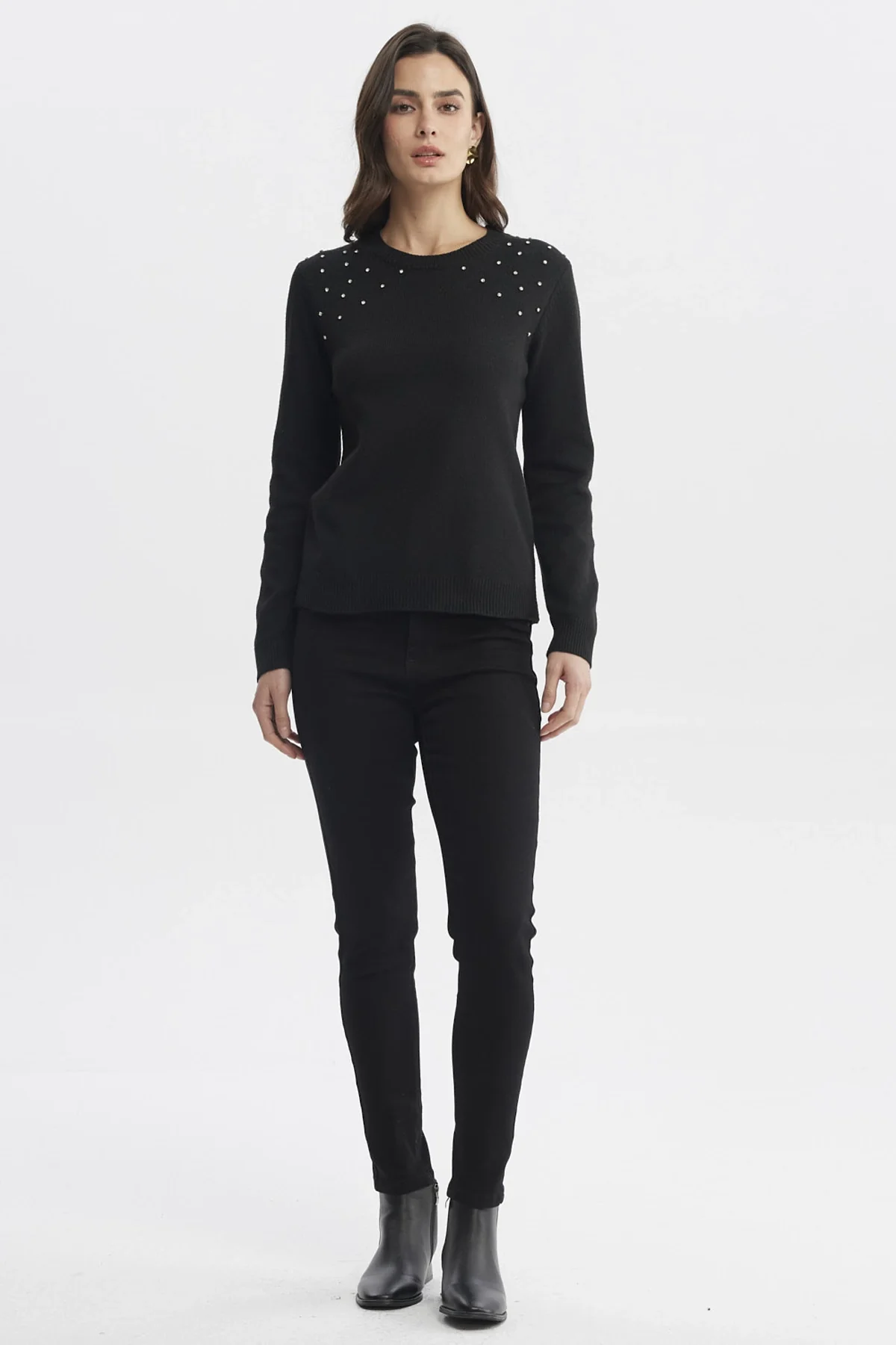 Sweater Mujer Cuello Strass Negro - Image 4