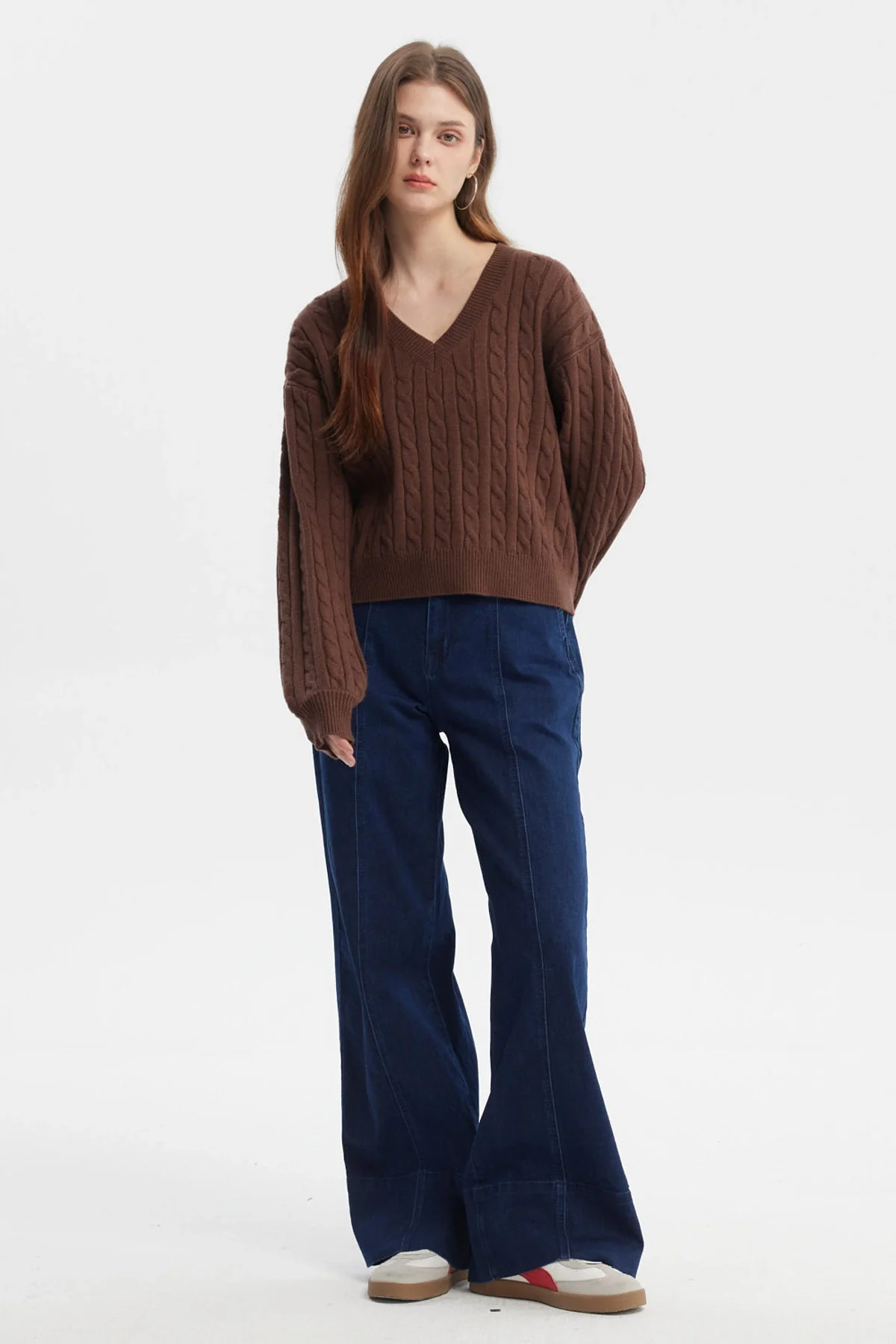 Sweater Mujer Cuello V Lisos Café Oscuro - Image 4