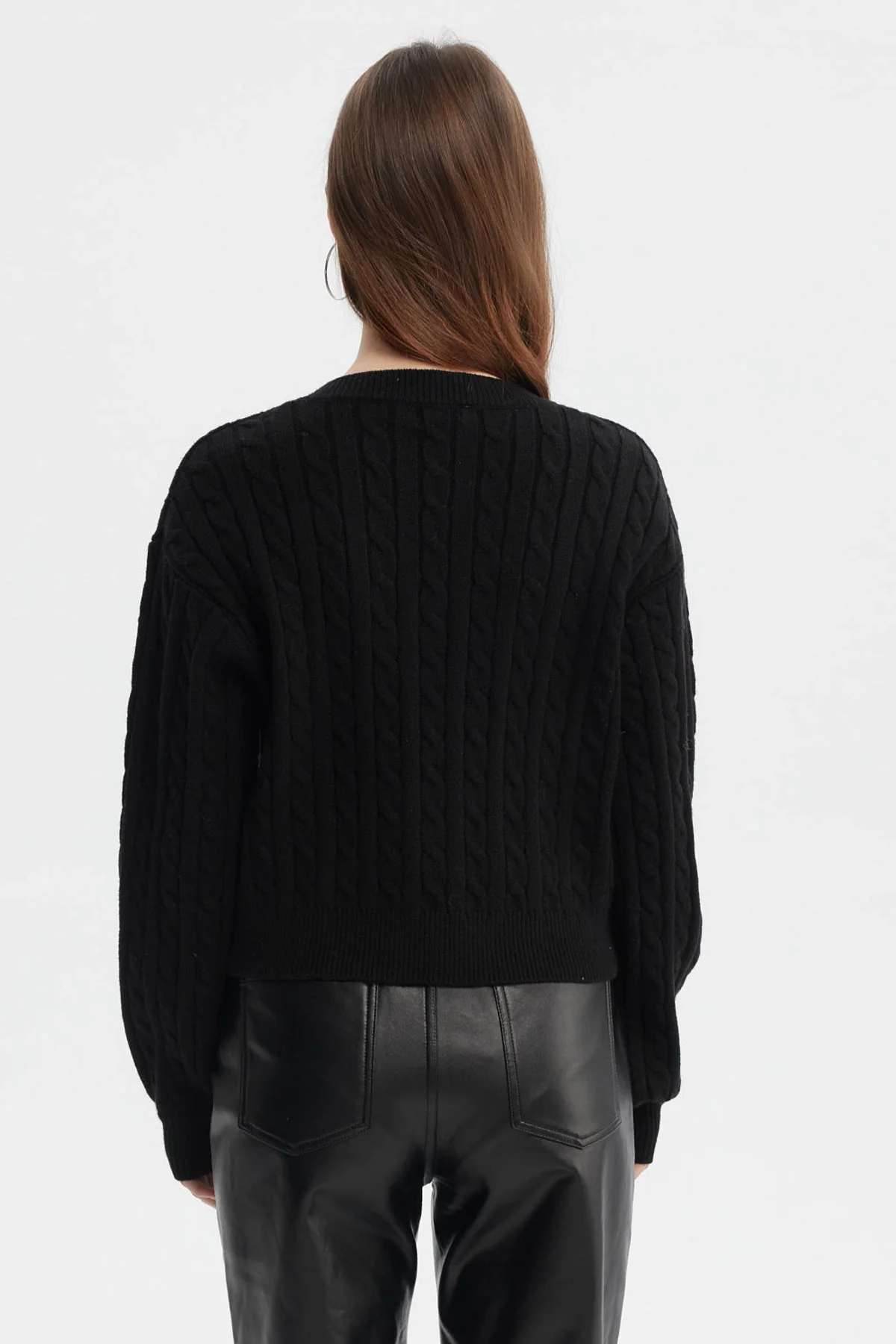 Sweater Mujer Cuello V Lisos Negro - Image 3