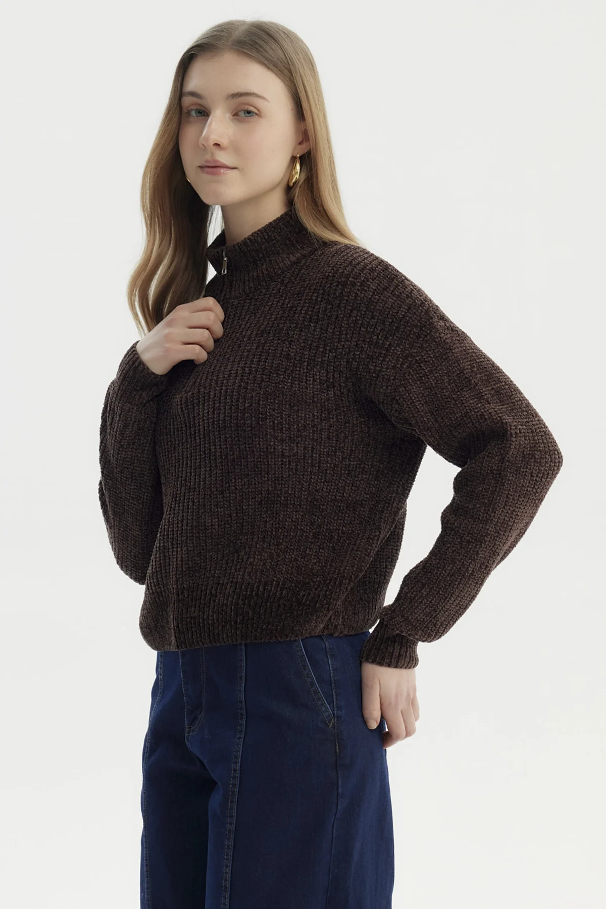 Sweater Mujer Half Zipper Chocolate - Image 2