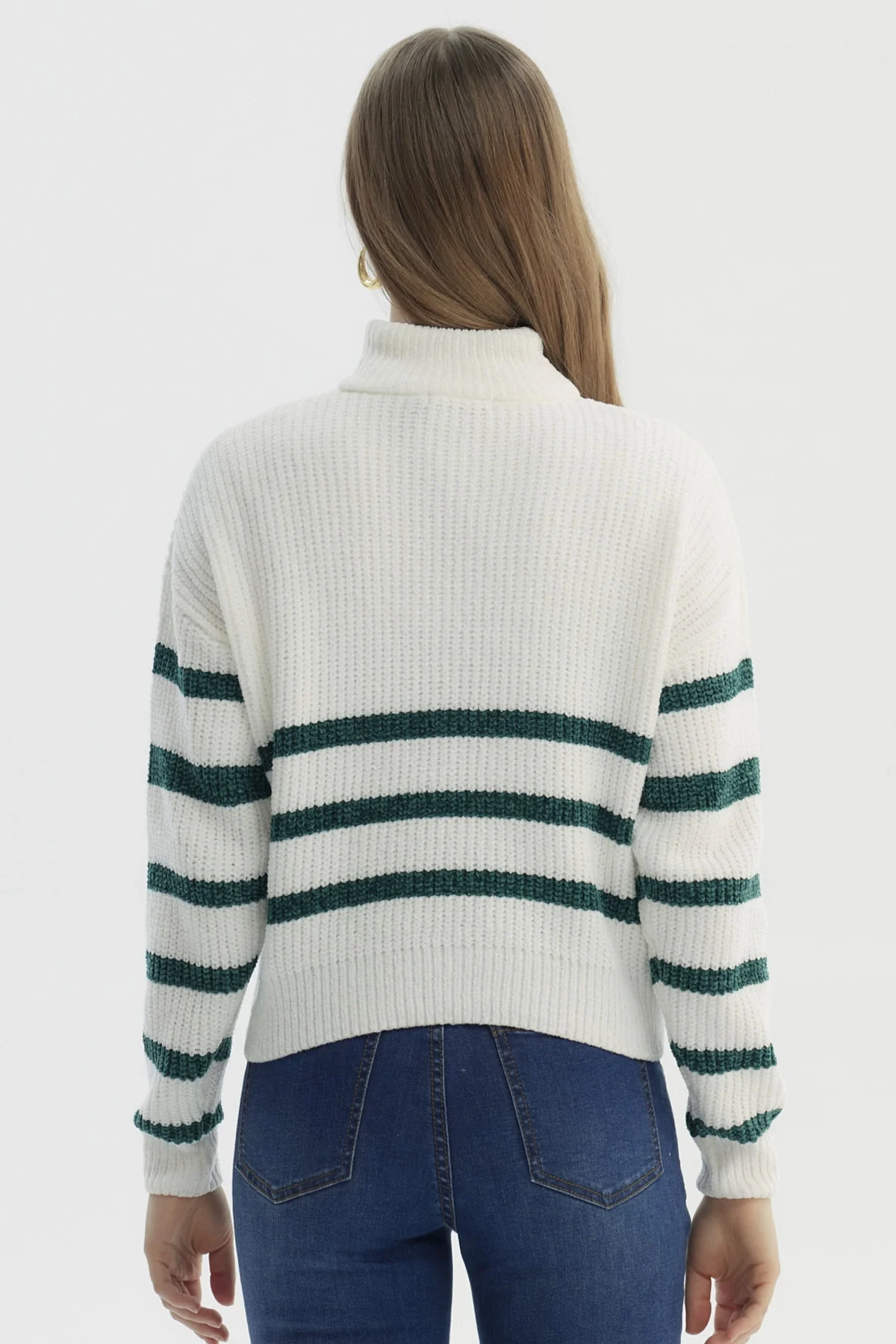 Sweater Mujer Half Zipper Crudo/Verde - Image 3
