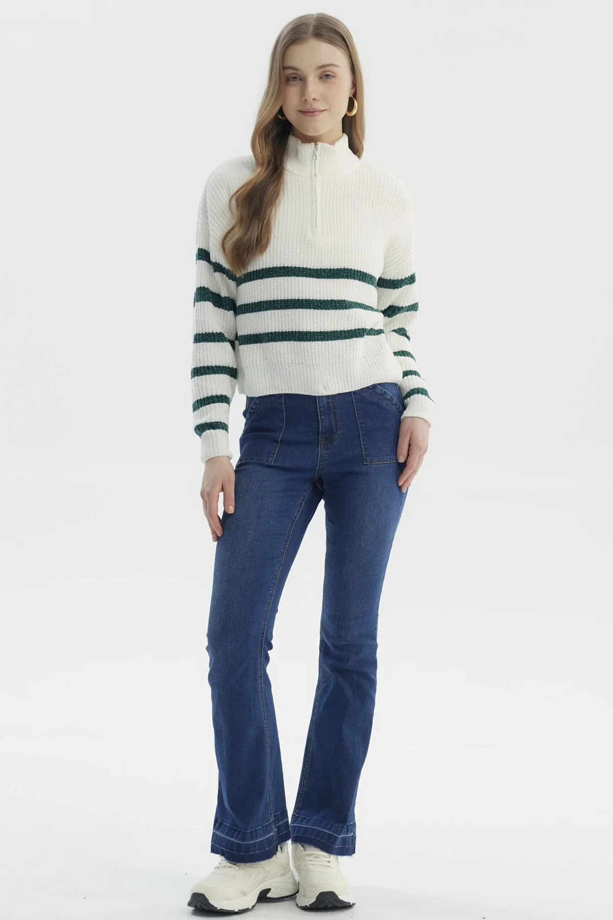 Sweater Mujer Half Zipper Crudo/Verde - Image 4