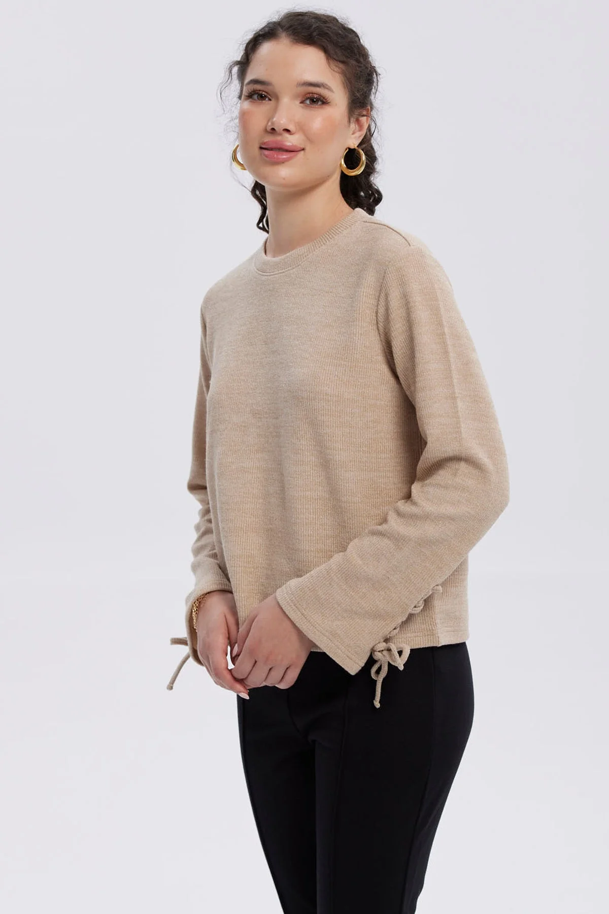 Sweater Mujer Mangas Beige - Image 2