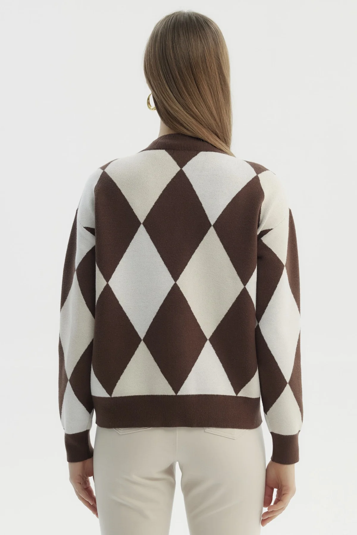 Sweater Mujer Peludo Rombos Café - Image 3